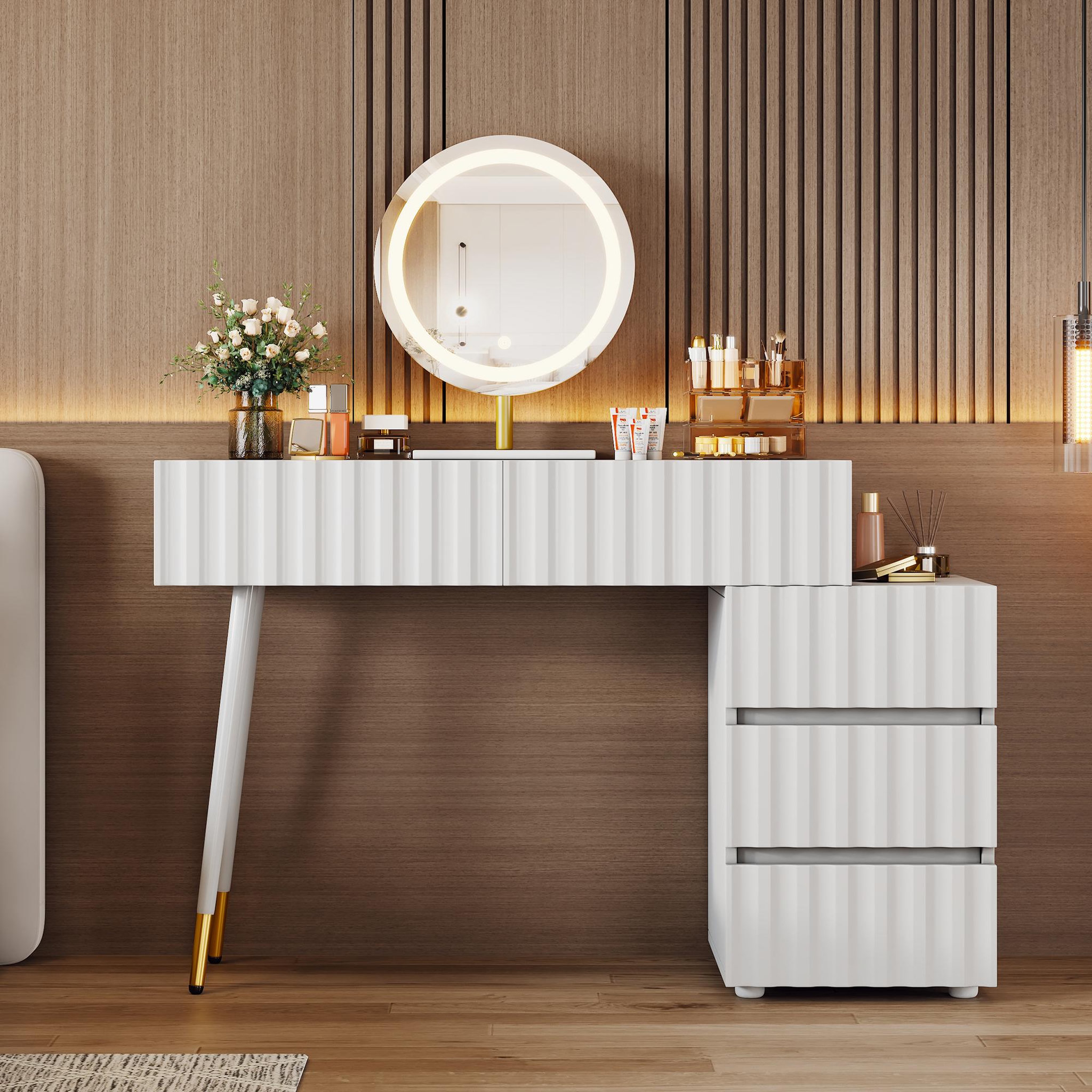 Voir la diapositive 4 : MERAX Coiffeuse coloris blanc mdf et panneaux de particules