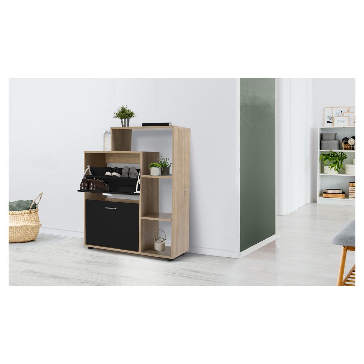 Meuble chaussures 2 portes avec étagère TIM