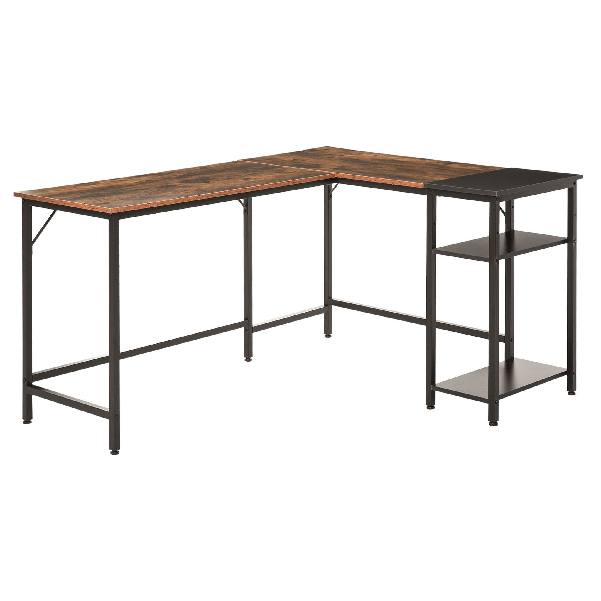 Voir la diapositive 1 : HOMCOM Bureau informatique design industriel bureau d'angle 2 tablettes support CPU imprimante aspect vieux bois métal noir