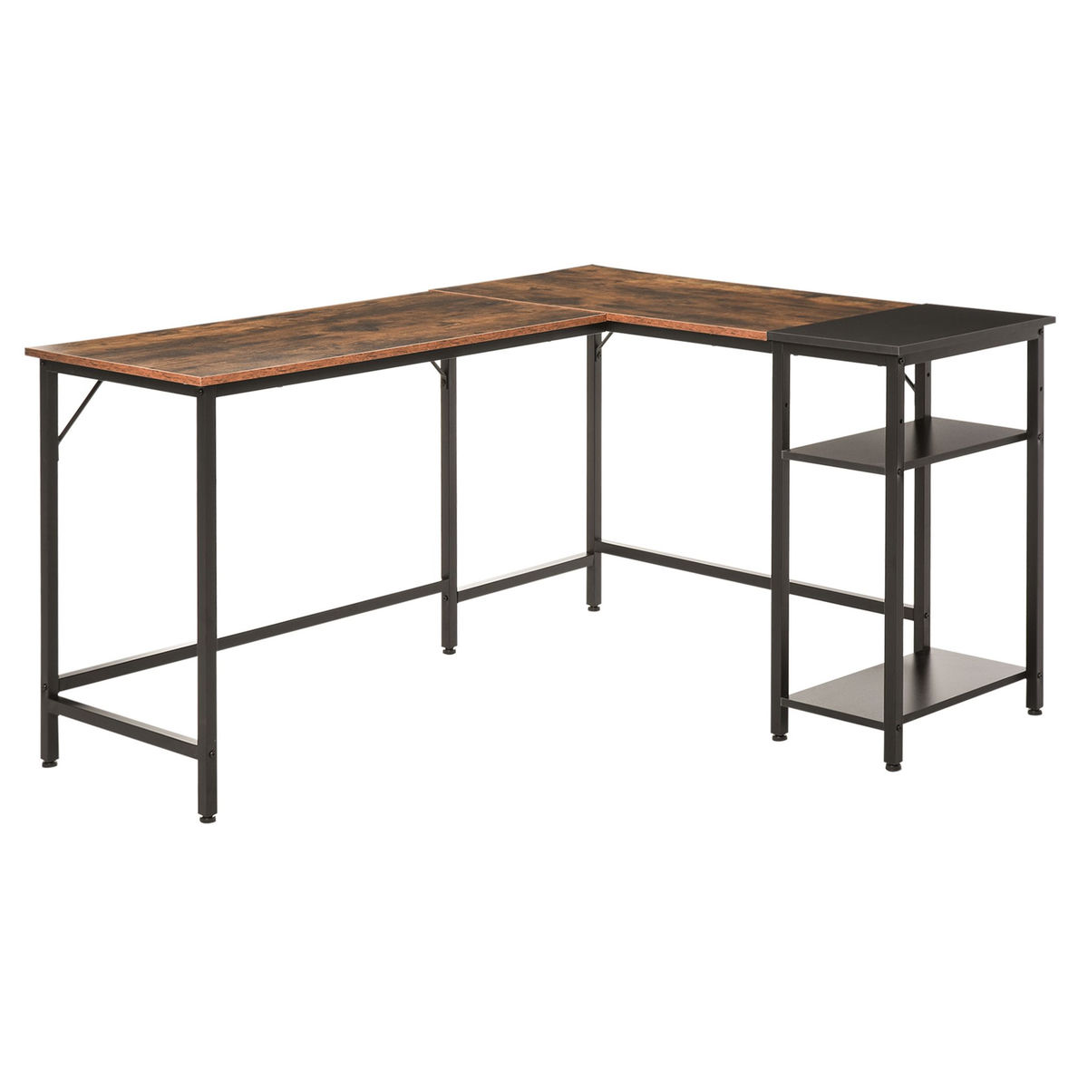 HOMCOM Bureau informatique design industriel bureau d'angle 2 tablettes support CPU imprimante aspect vieux bois métal noir