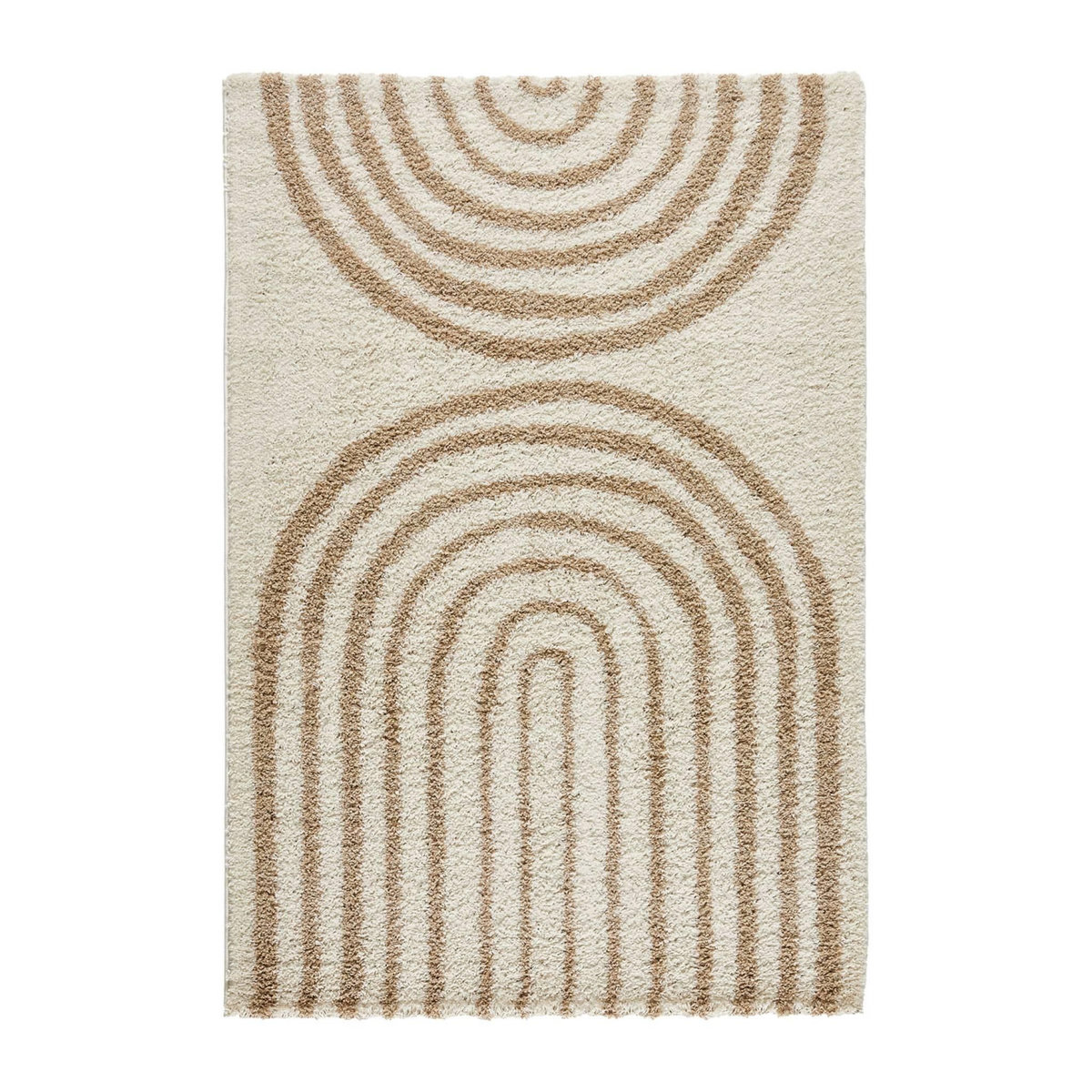 SWEEEK Tapis intérieur shaggy, motifs géométriques arc-en-ciel, beige, poils longs