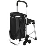 HOMCOM Chariot de courses pliable 3 en 1 tabouret sac à bandoulière 40L poignée telescopique compartiment isotherme alu noir