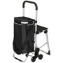 Voir la diapositive 1 : HOMCOM Chariot de courses pliable 3 en 1 tabouret sac à bandoulière 40L poignée telescopique compartiment isotherme alu noir