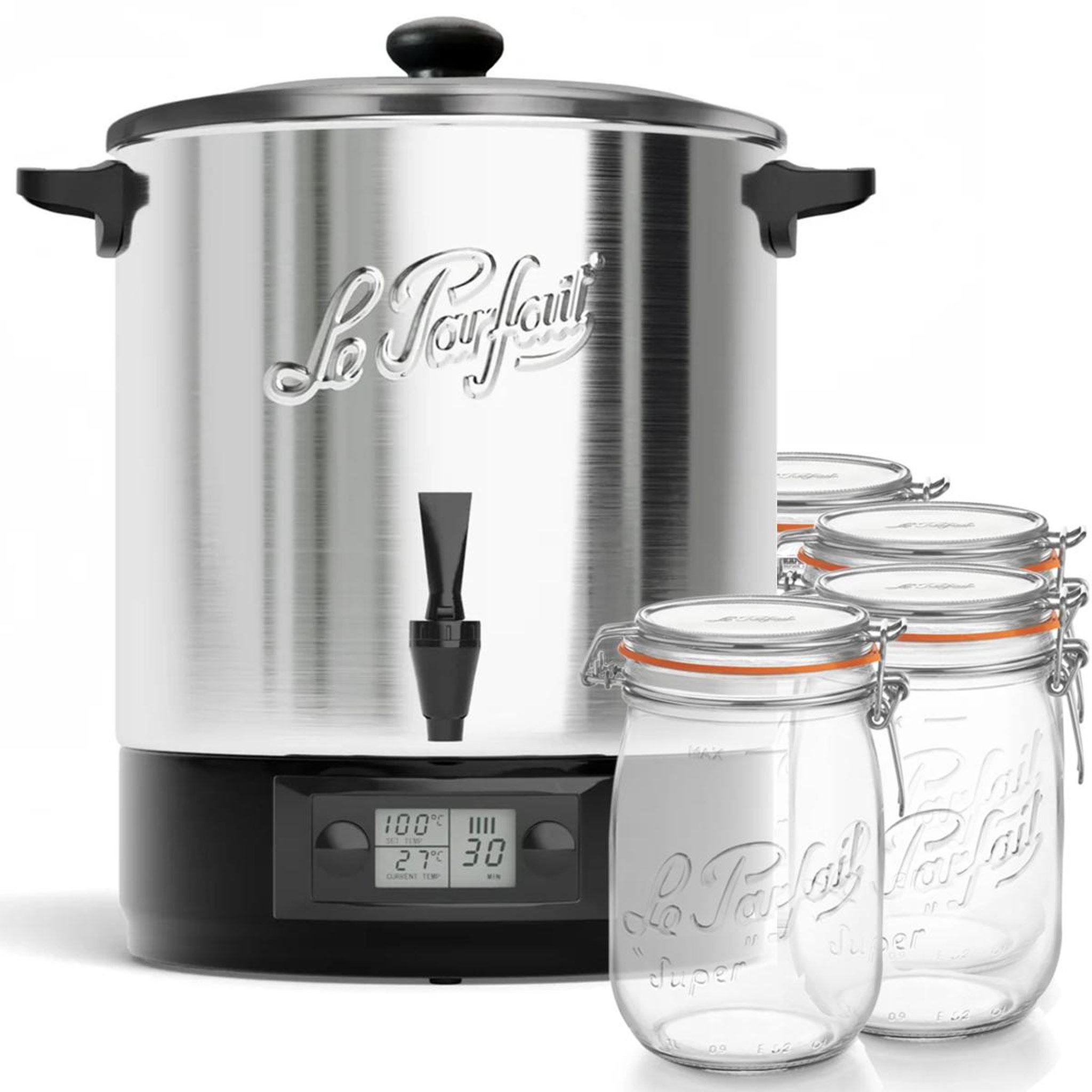 Le parfait Stérilisateur de bocaux électrique cuve inox avec robinet 23l 2500w + 4 bocaux de 1l - lpf.stv23ina