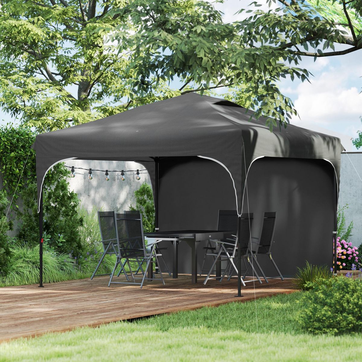 OUTSUNNY Tonnelle pop-up barnum pliant 3 x 3 x 2,65 m - paroi latérale amovible, sac transport, sacs à lester - acier toile gris