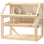 Voir la diapositive 1 : PAWHUT Cage rongeur hamster en bois dim.80x50x76cm 3 niveaux rampes roue bascule cabane