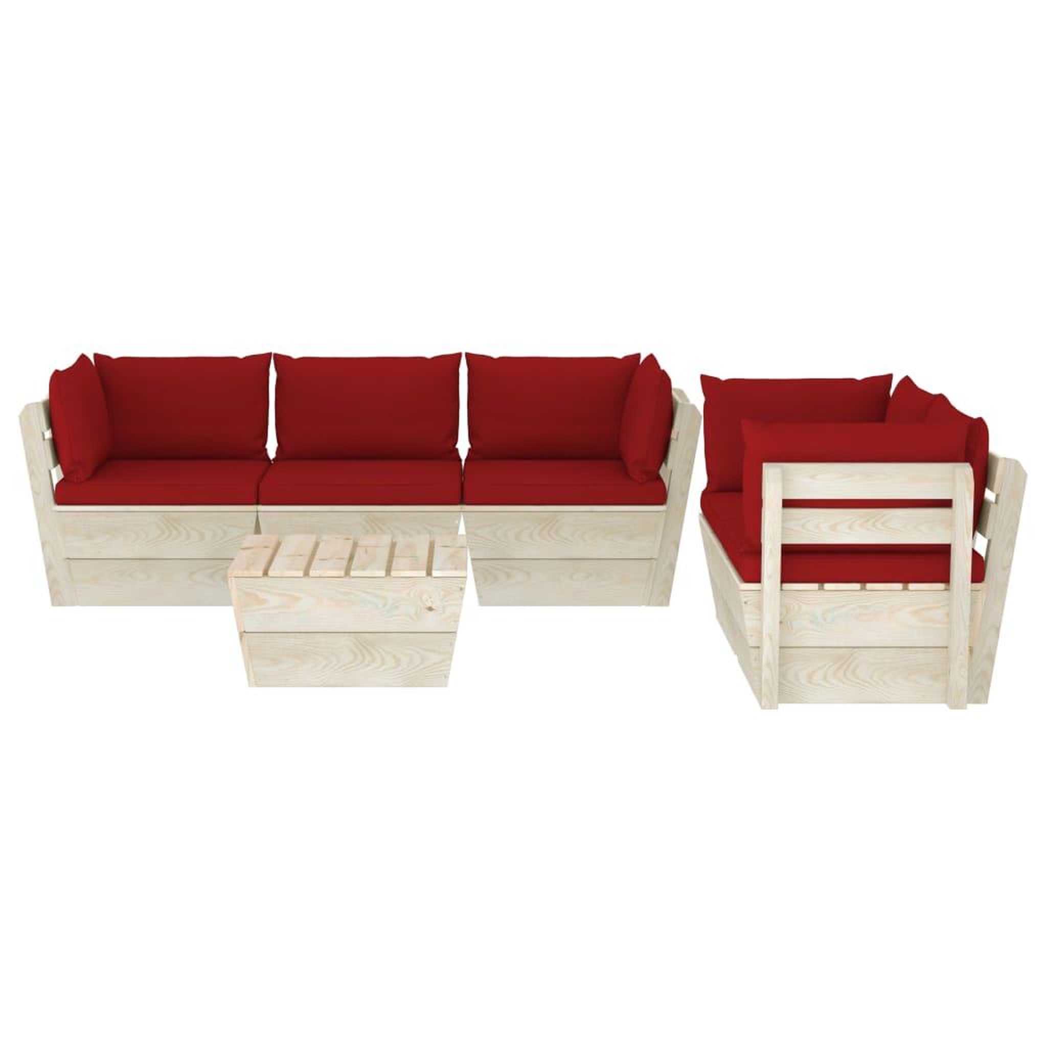 Voir la diapositive 3 : VIDAXL Salon de jardin palette 6 pcs avec coussins bois d'epicea