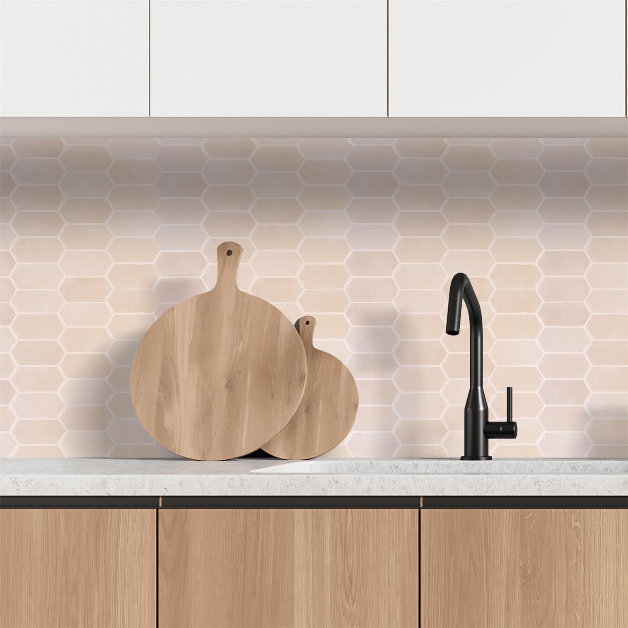 Voir la diapositive 2 : The Home Deco Factory 4 crédences adhésives hexagonales - 30 x 30 cm - beige
