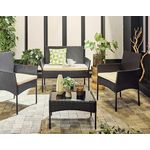 BEST MOBILIER Marbella - salon bas de jardin 4 places - en résine tressée - noir avec coussins beiges. Coloris disponibles : Bicolore