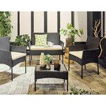BEST MOBILIER Marbella - salon bas de jardin 4 places - en résine tressée - noir avec coussins beiges. Coloris disponibles : Bicolore