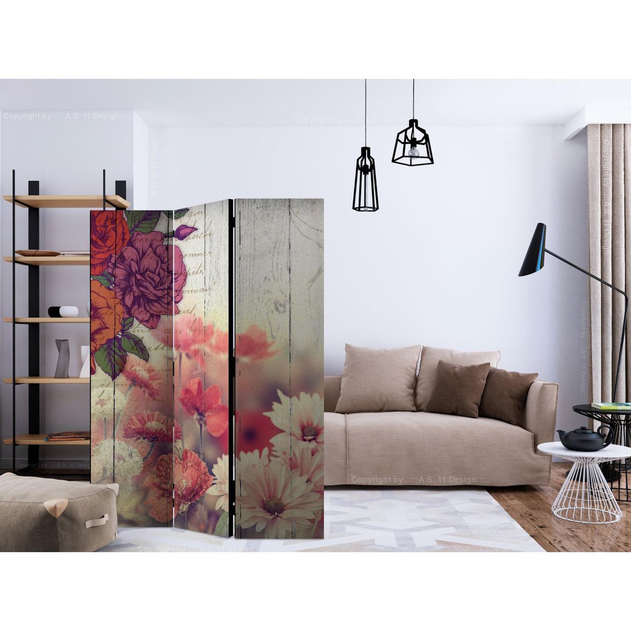 Voir la diapositive 2 : Paris Prix Paravent 3 volets  vintage flowers  135x172cm