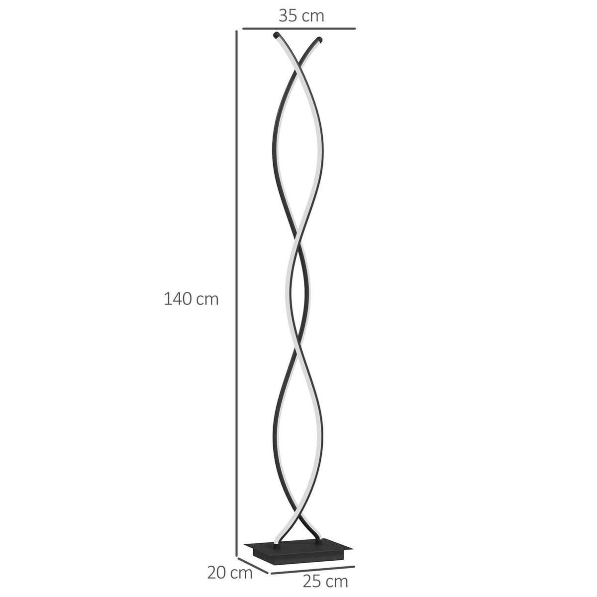 HOMCOM Lampadaire LED design spirales - forme galbée H. 140 cm - alliage alu. acrylique noir