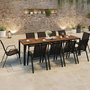 Voir la diapositive 2 : ID MARKET Salon de jardin NOUMEA table 240 cm plateau verre trempé effet bois et 10 chaises empilables noir et bois