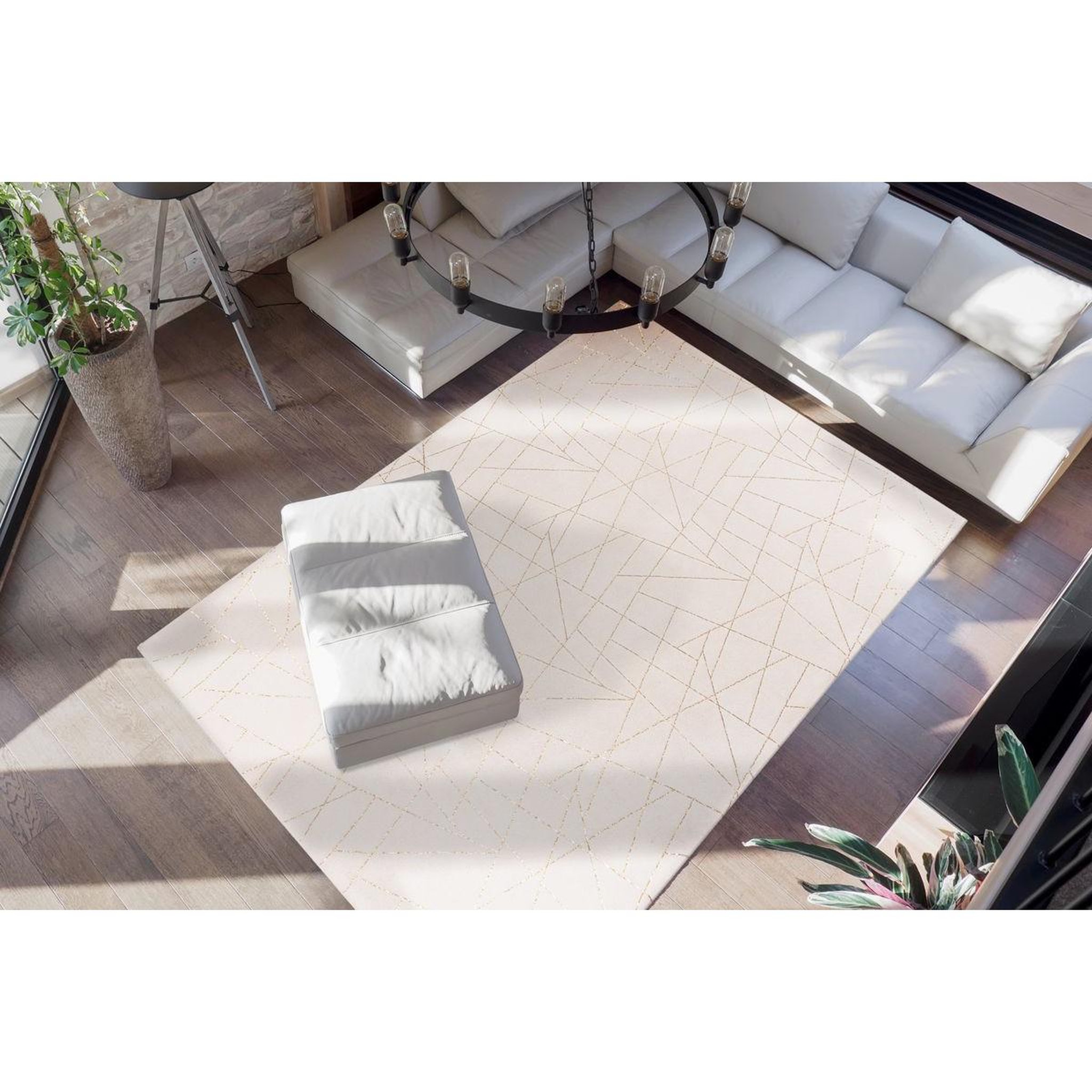 Voir la diapositive 2 : Paris Prix Tapis Géométrique à Poils Longs  Bijou  Blanc & Or