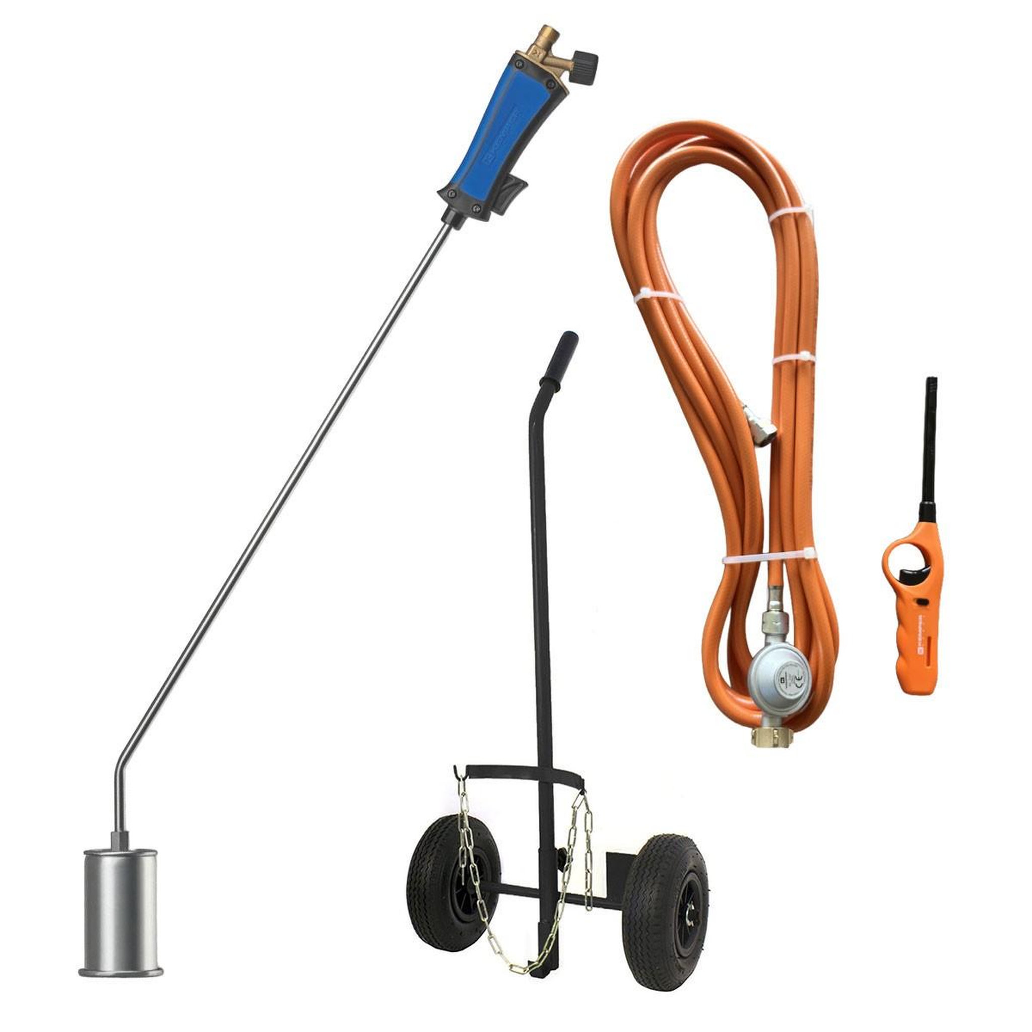 Kemper Desherbeur thermique + tuyau gaz 5m, détendeur propane, allume gaz & chariot à roues - bruleur gaz 60mm mauvaises herbes kemper