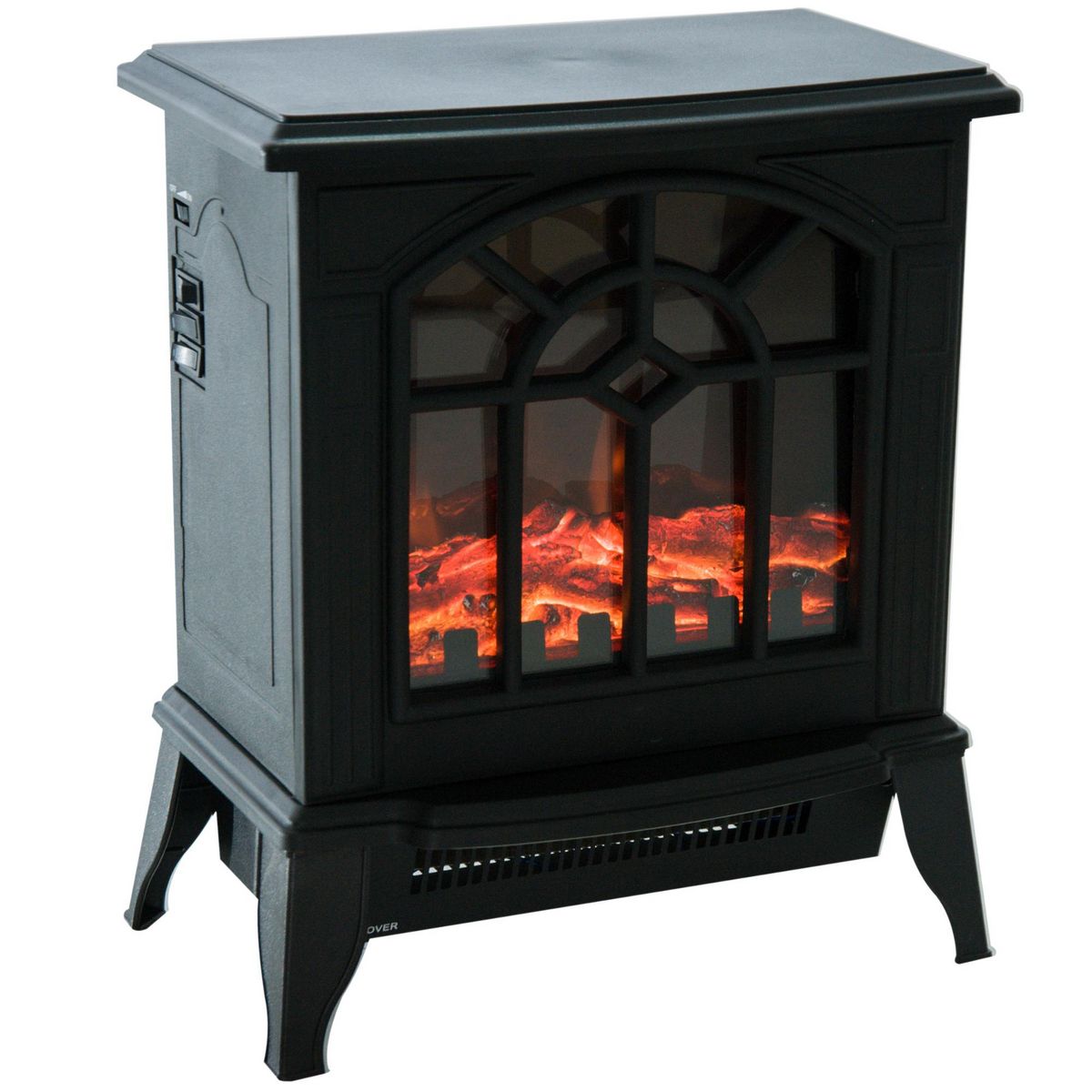 HOMCOM Cheminée électrique poêle style rétro 900-1800 W simulation flammes LED porte noir