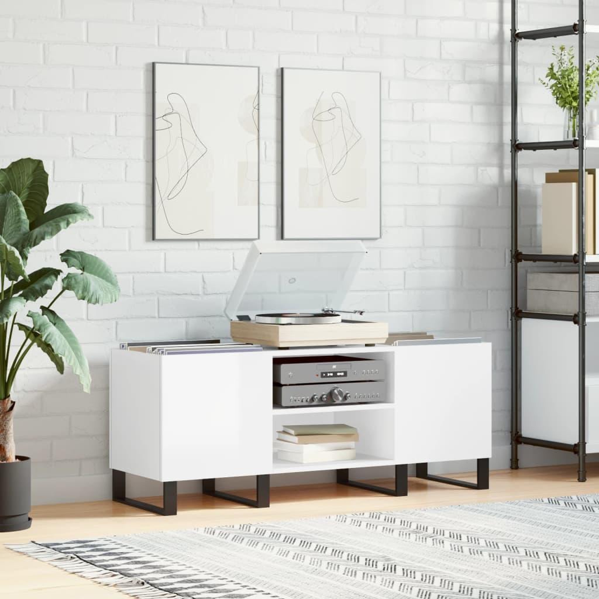 VIDAXL Armoire a disques blanc brillant 121x38x48 cm bois d'ingenierie