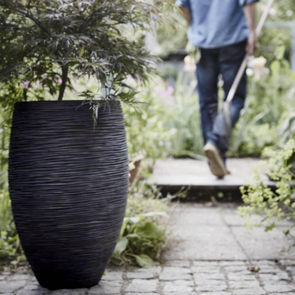 CAPI Capi Pot a fleurs Nature Rib elegant Deluxe 45x72 cm Noir