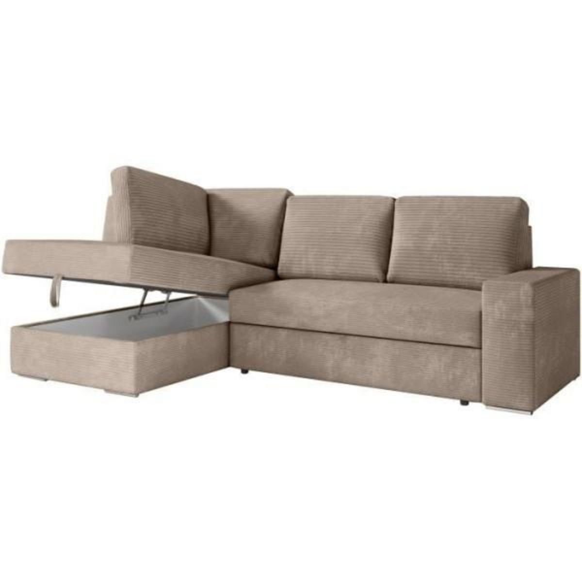 LOUNGITUDE Canapé d'angle gauche convertible ARTEMIS 4 places - Velours côtelé greige - L246 x P174 x H96 cm