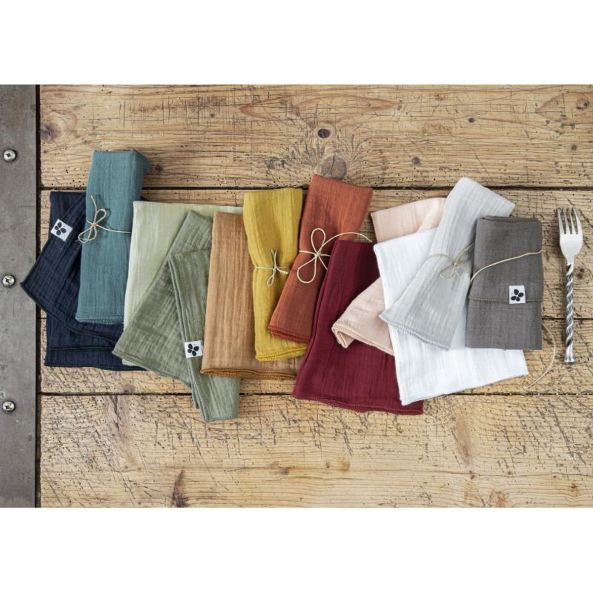 L EFFET PAPILLON Lot de 3 serviettes de table  Gaïa  40 x 40 cm  Gaze de Coton