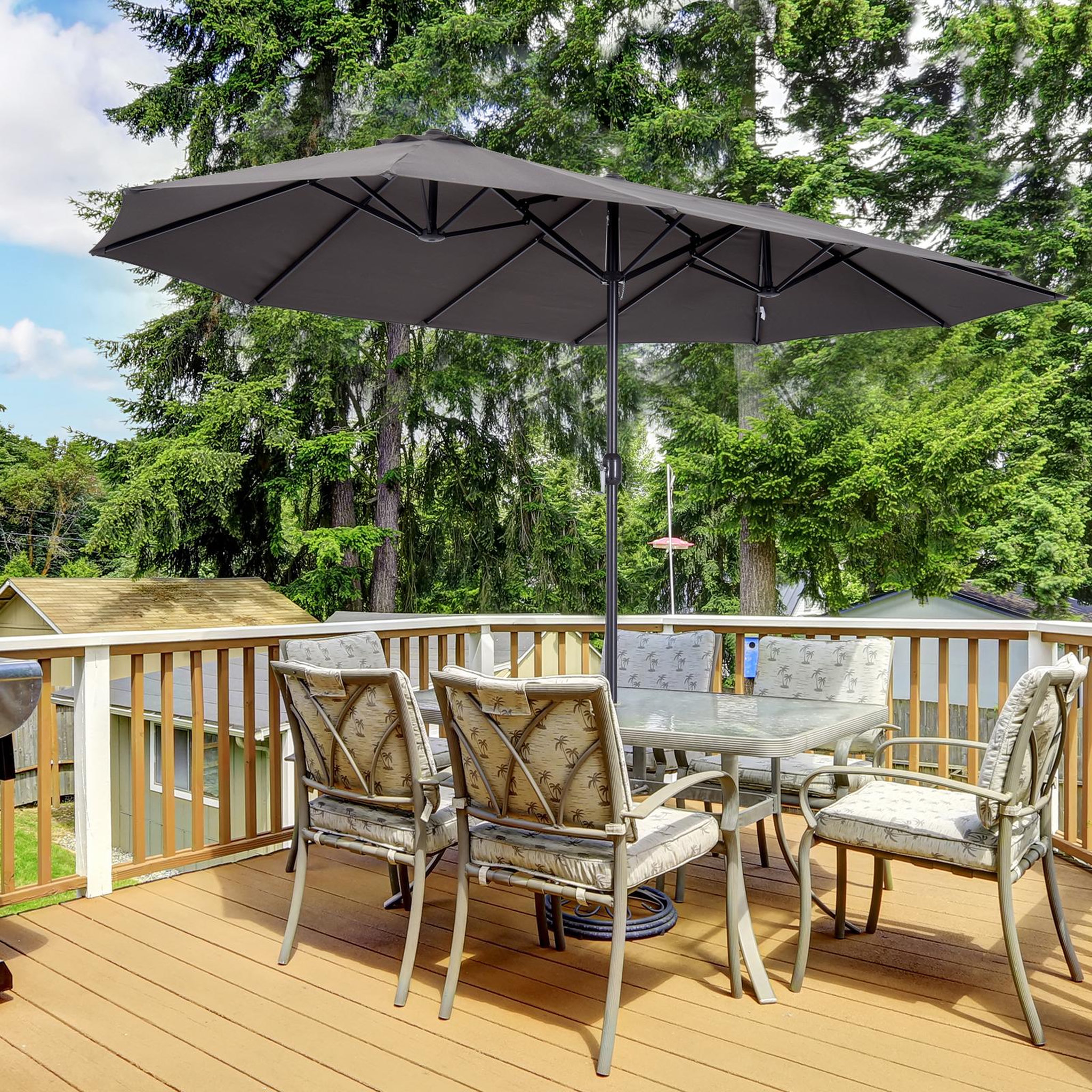 Voir la diapositive 2 : OUTSUNNY Parasol de jardin XXL parasol grande taille 4,6L x 2,7l x 2,4H m ouverture fermeture manivelle acier polyester haute densité gris