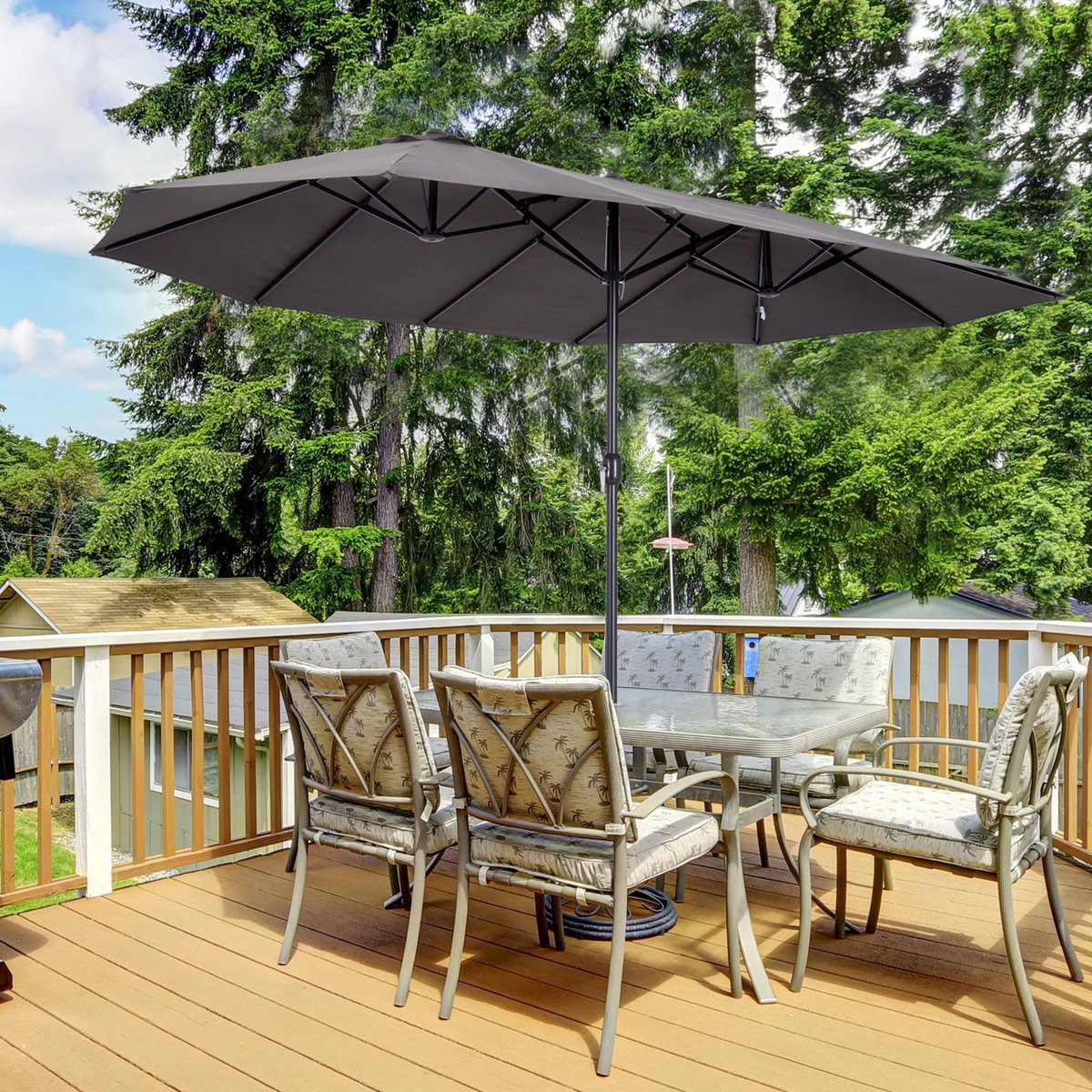 OUTSUNNY Parasol de jardin XXL parasol grande taille 4,6L x 2,7l x 2,4H m ouverture fermeture manivelle acier polyester haute densité gris