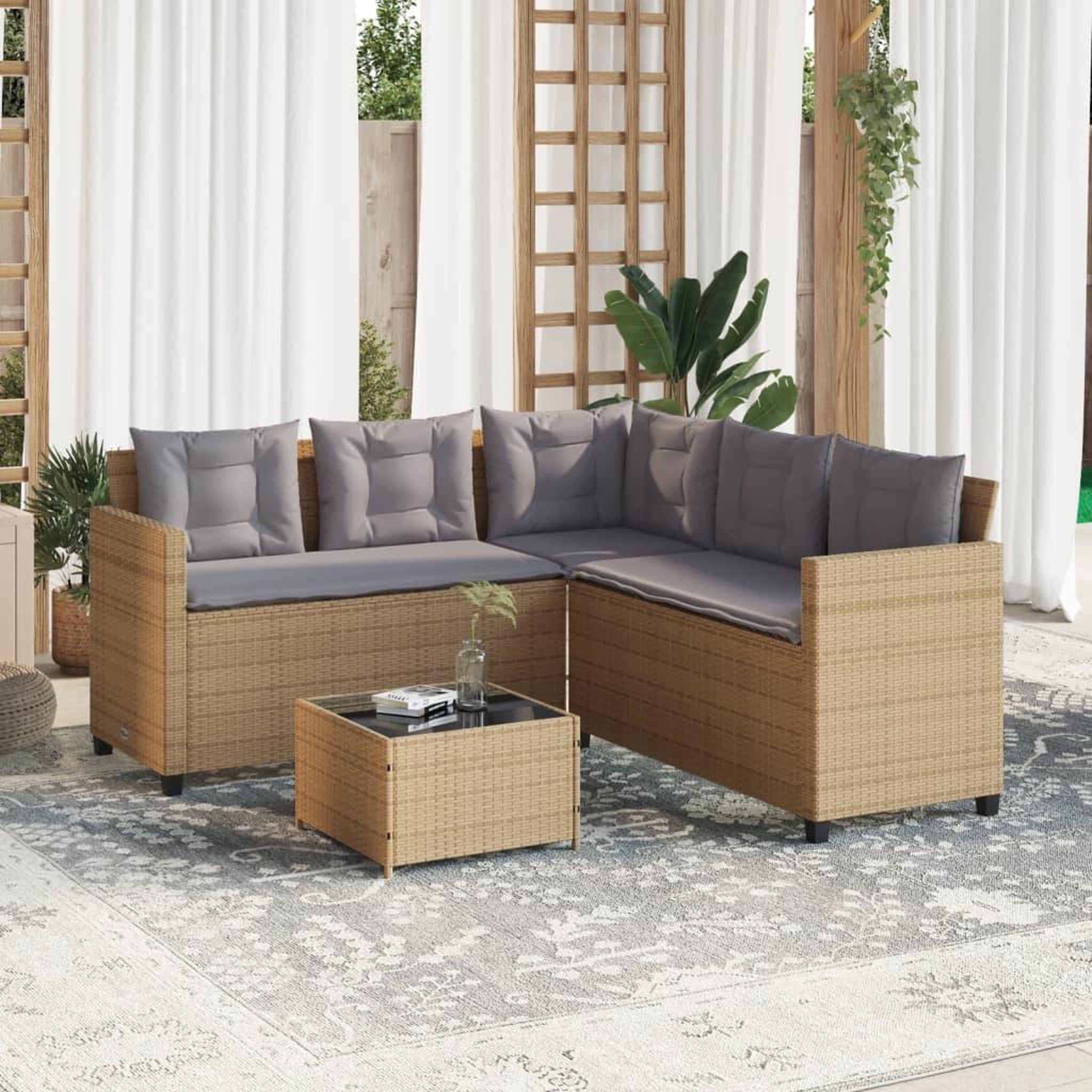 Voir la diapositive 3 : VIDAXL Canape de jardin avec table et coussins en forme de L beige