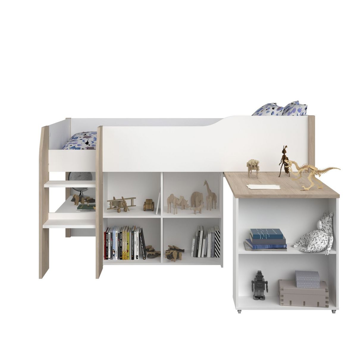 Lit combiné 90x200 cm avec sommier + bureau à roulettes NORWAY