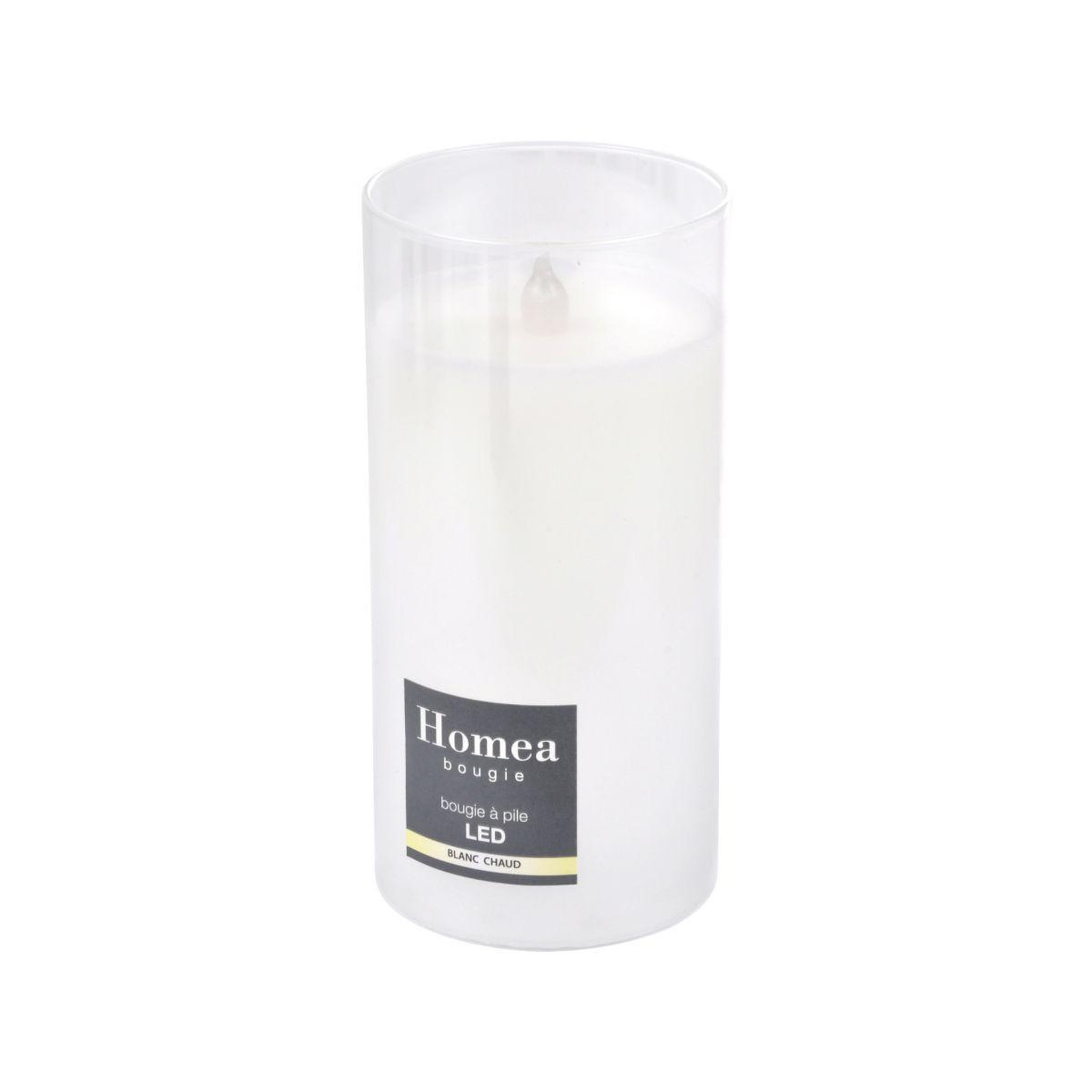 Voir la diapositive 2 : HOMEA Bougie Ronde LED  Verrine  15cm Blanc