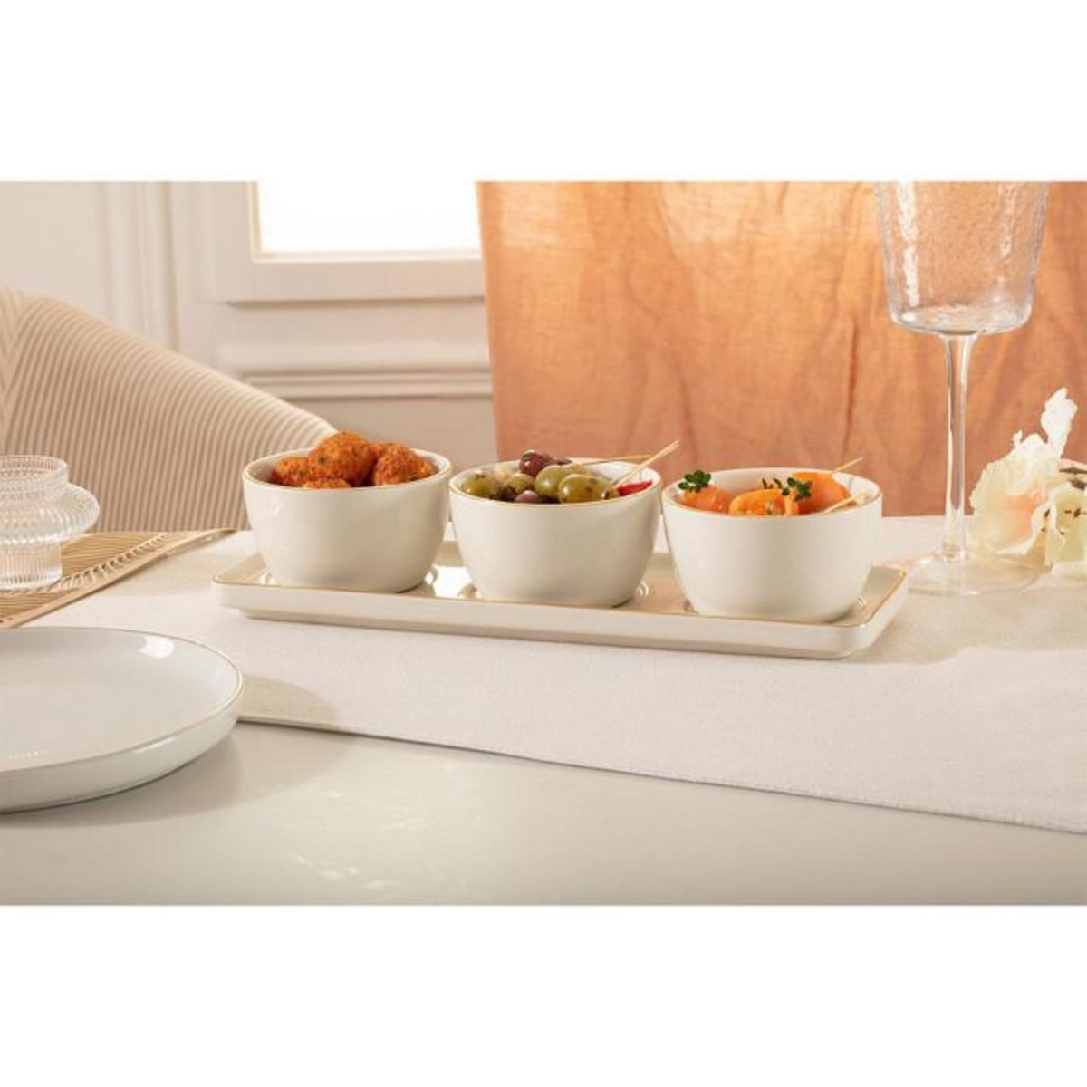 SECRET DE GOURMET Service Apéritif 4 Pièces en Céramique  Arya  9cm Blanc