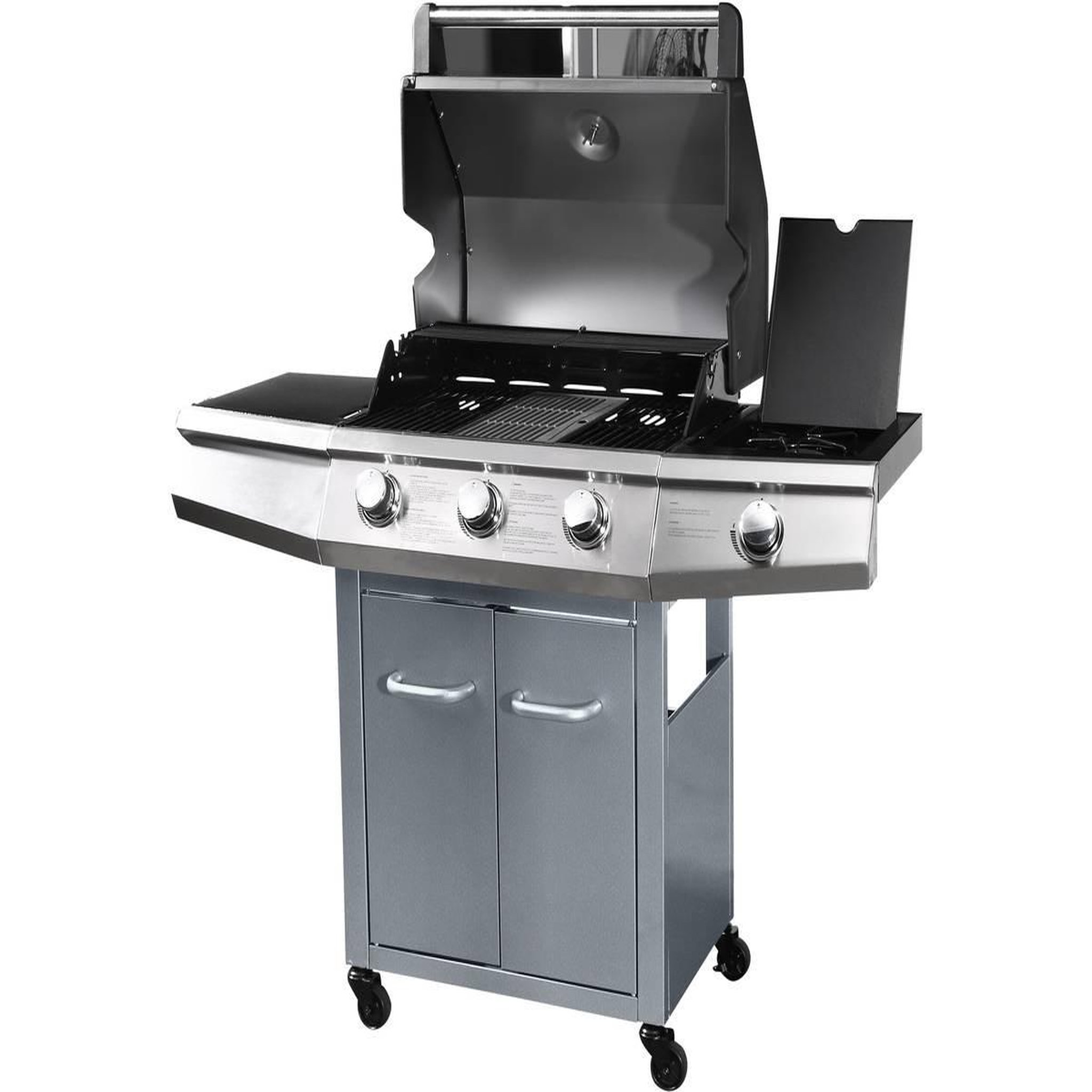 Voir la diapositive 3 : Habitat et Jardin Barbecue gaz  bingo 4  - 4 brûleurs dont 1 latéral - 14kw + housse protection - argenté