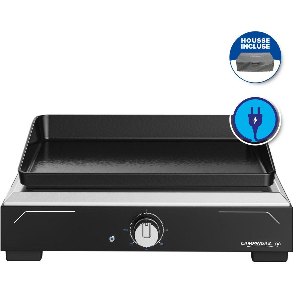 CAMPINGAZ Plancha électrique 1 XD noir inox à poser, 45x30 cm + housse