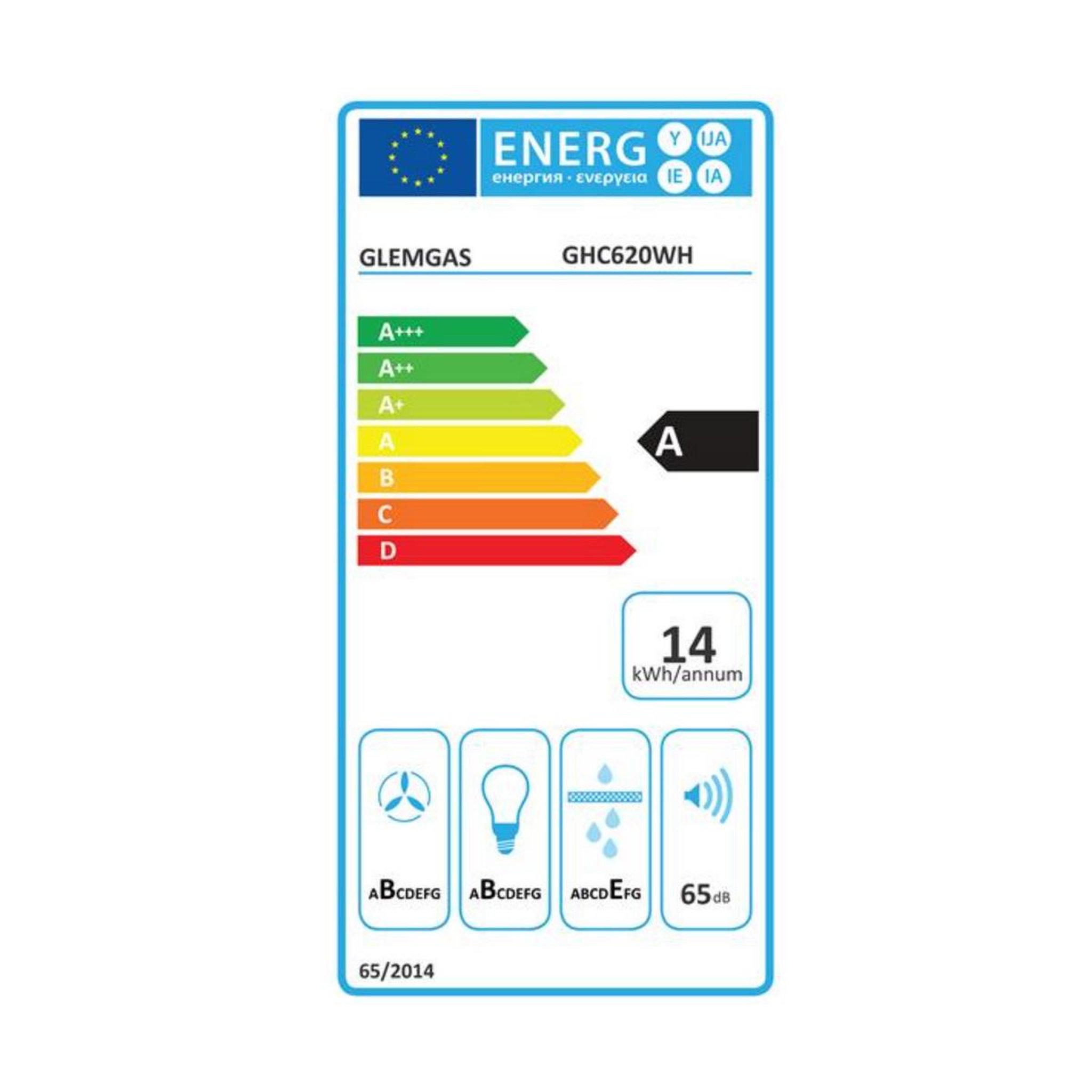 Voir la diapositive 2 : Glem Hotte visière 60cm 230m3/h blanc - ghc620wh