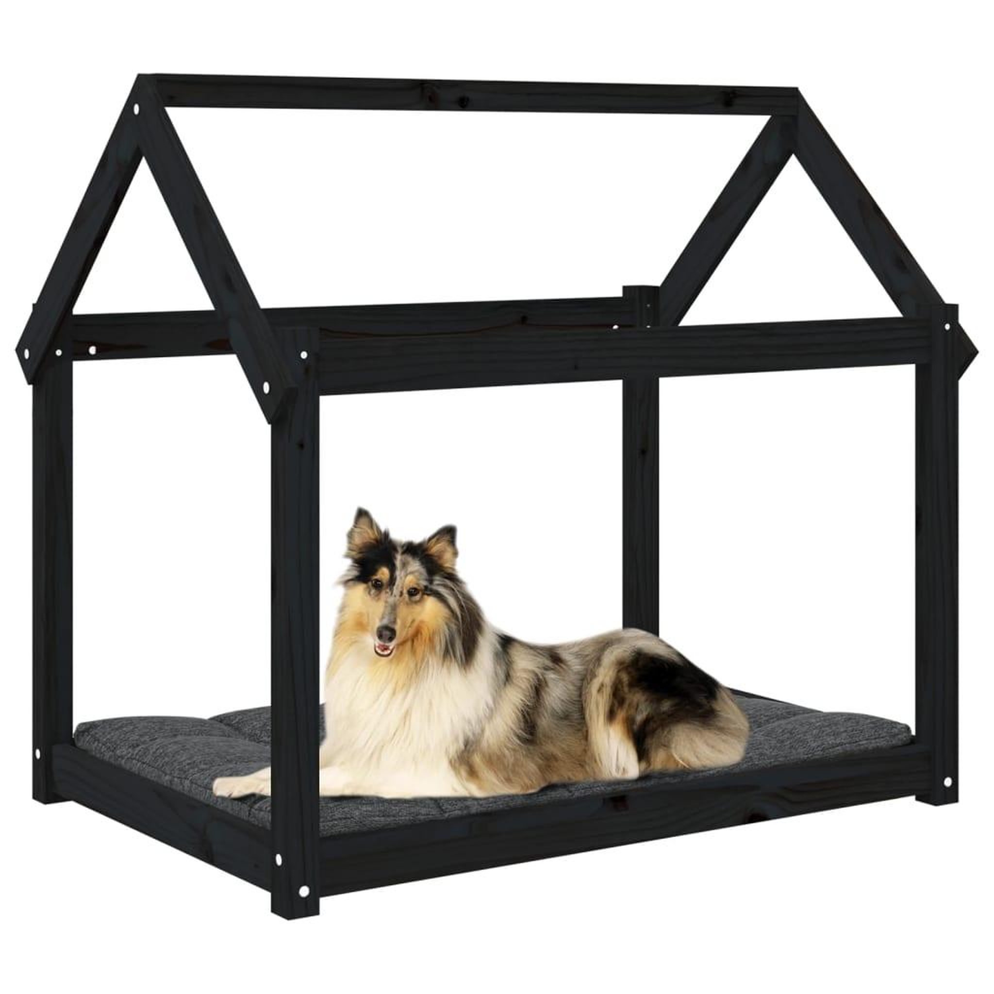 Voir la diapositive 4 : VIDAXL Lit pour chien Noir 101x70x90 cm Bois de pin solide