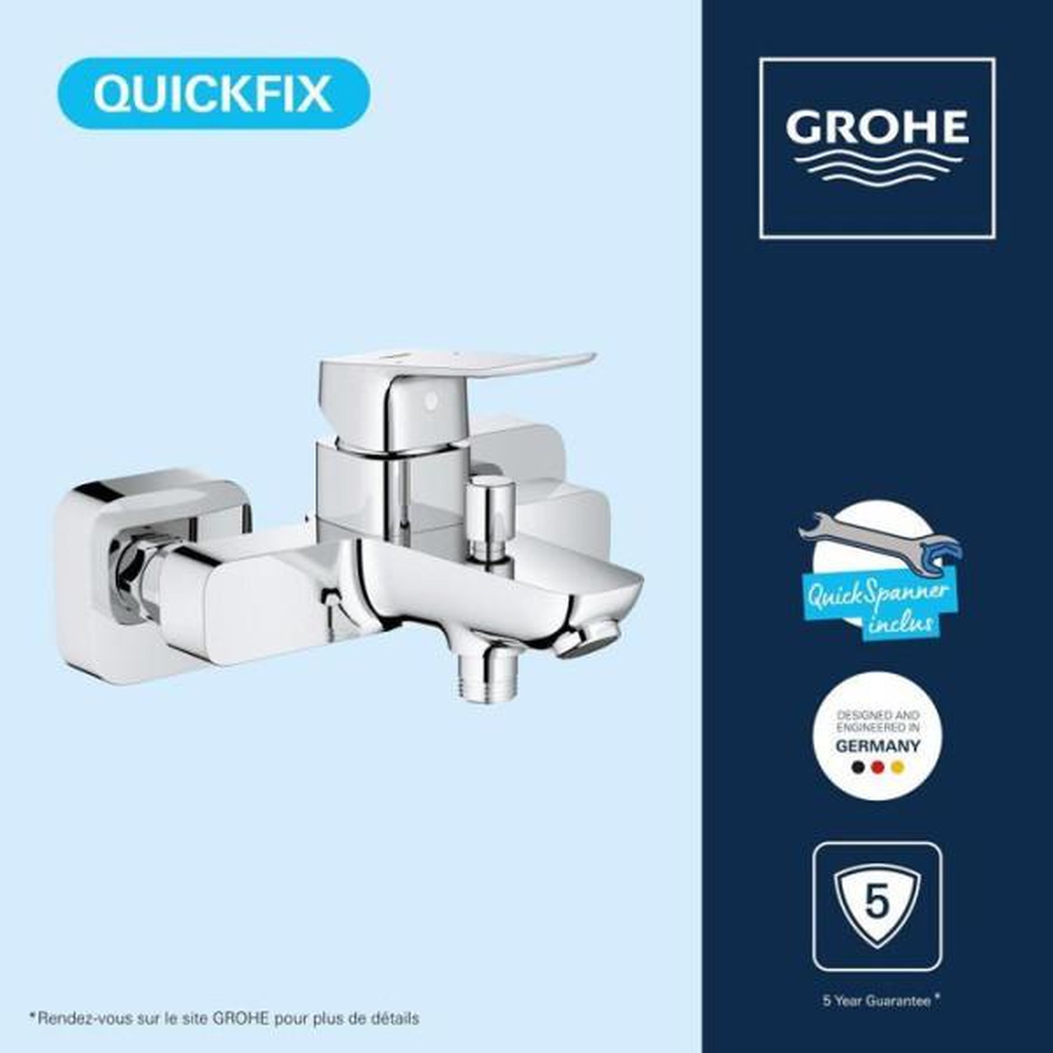 Voir la diapositive 4 : Grohe Mitigeur de bain / douche mural - grohe dice - chrome