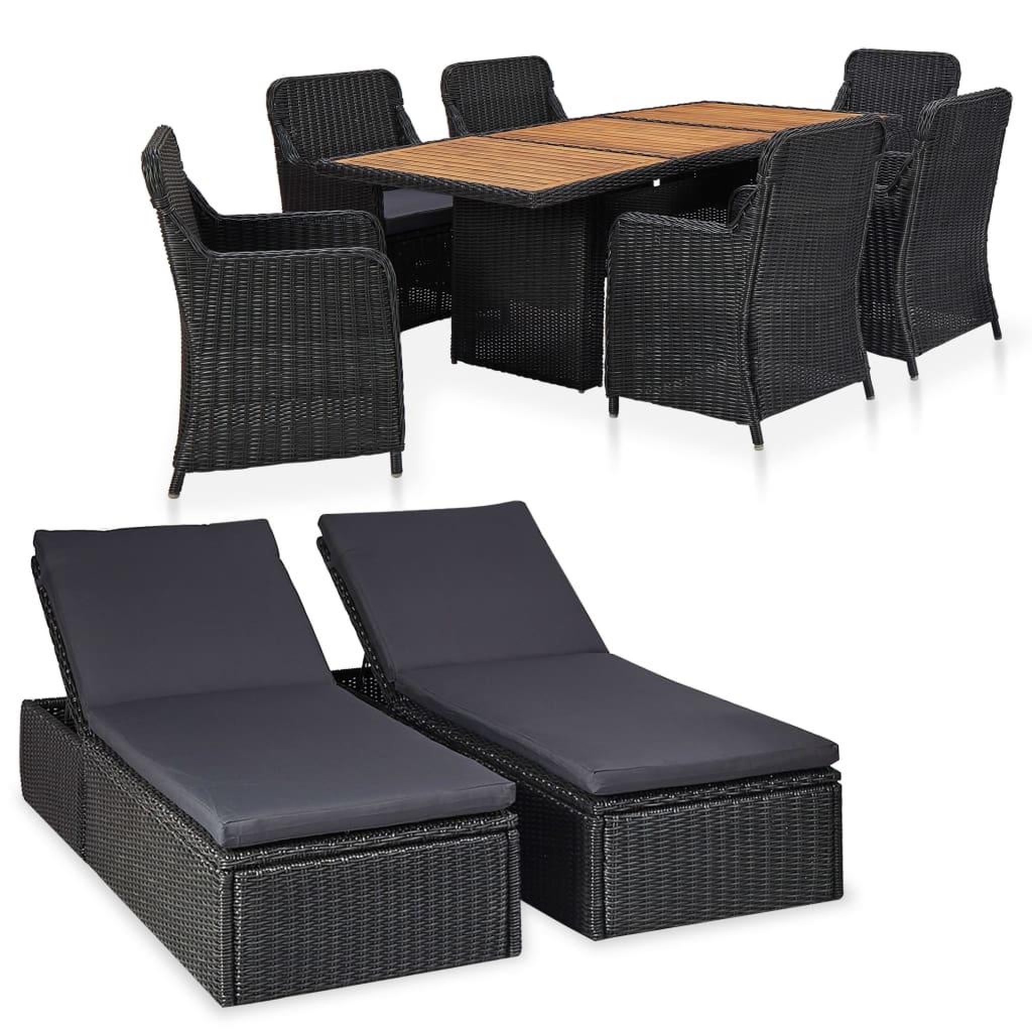 Voir la diapositive 1 : VIDAXL Ensemble a manger d'exterieur 9 pcs Resine tressee Noir