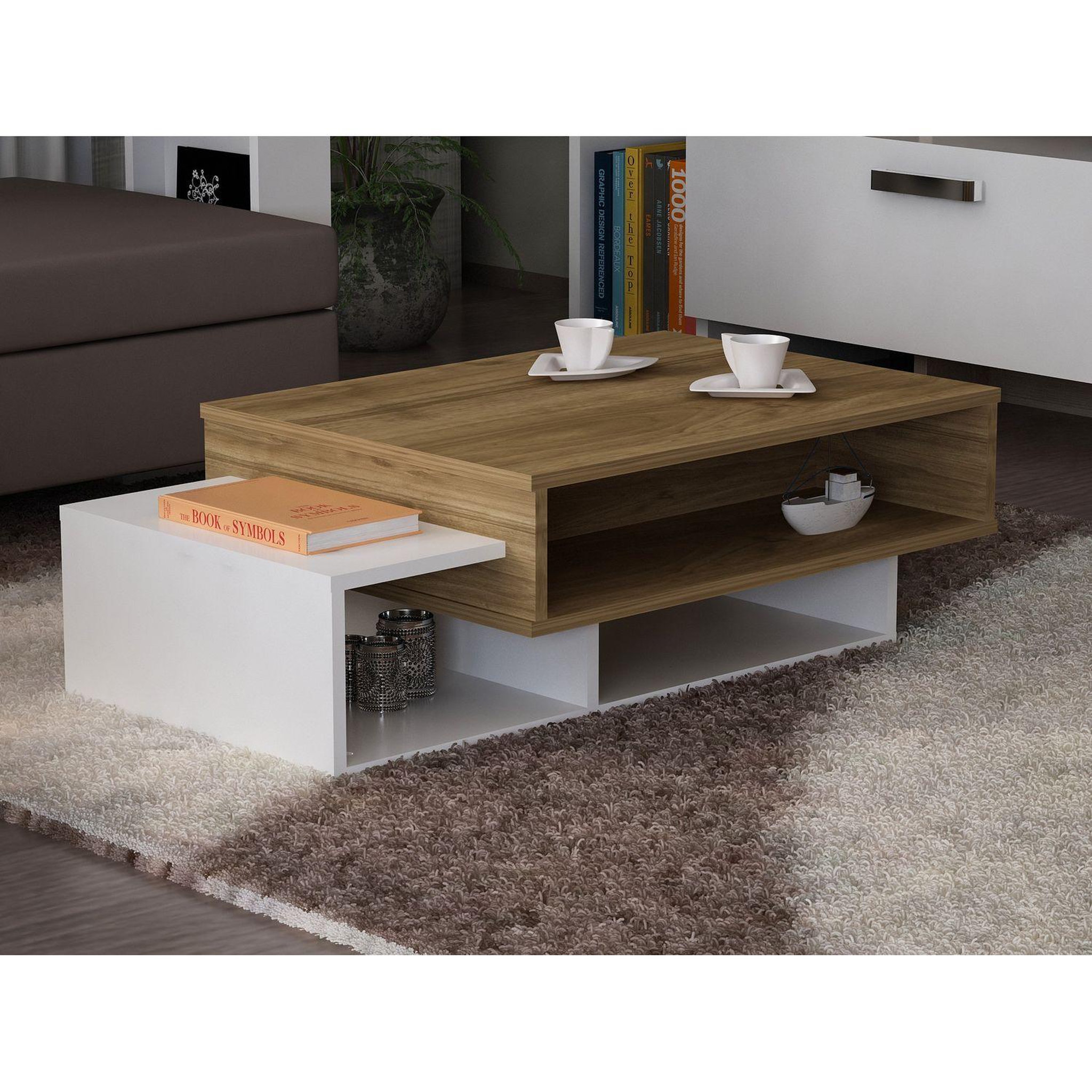 Voir la diapositive 2 : TOILINUX Table basse design scandinave Taby - L. 105 x H. 32 cm - Marron noix