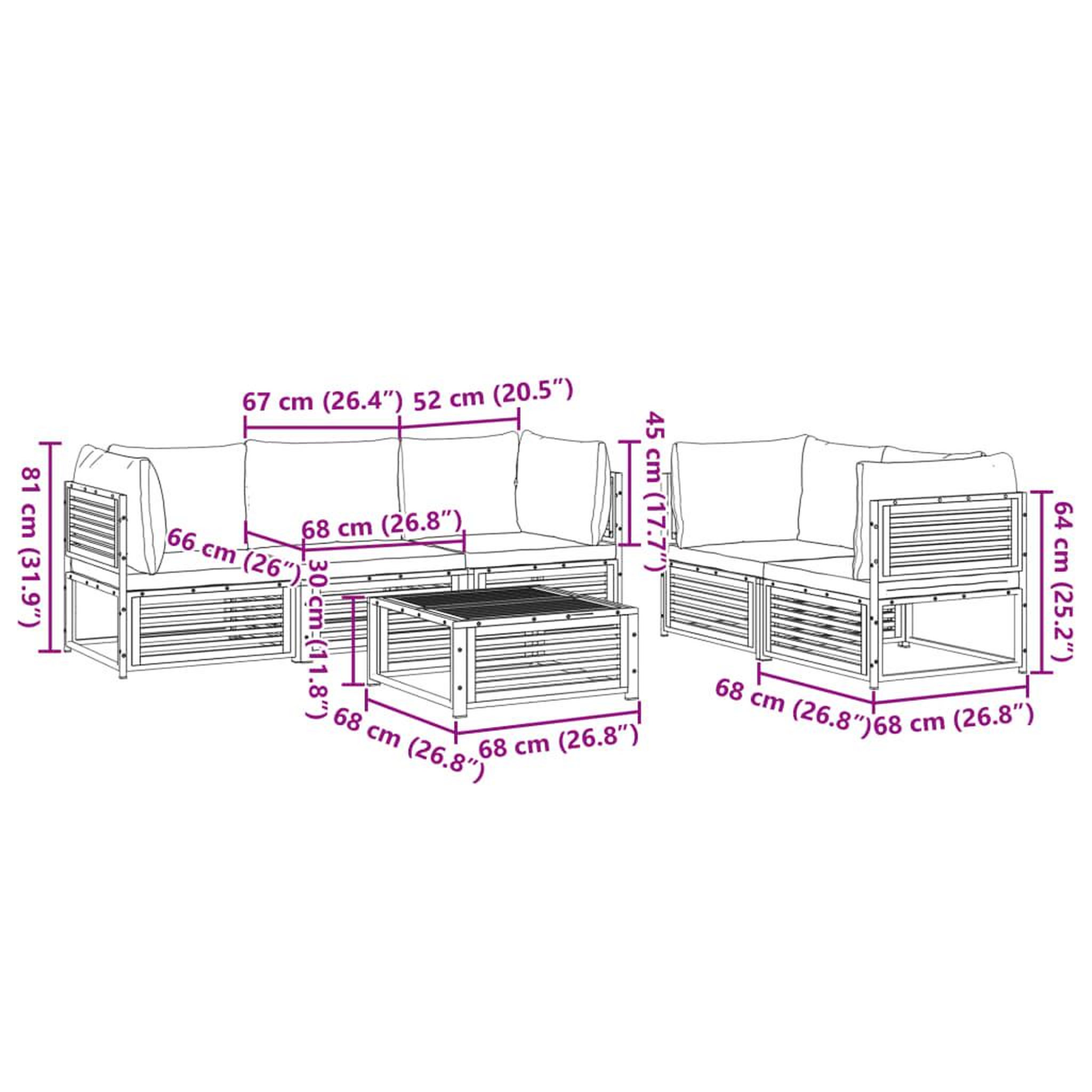 Voir la diapositive 6 : VIDAXL Salon de jardin avec coussins 6 pcs bois d'acacia solide