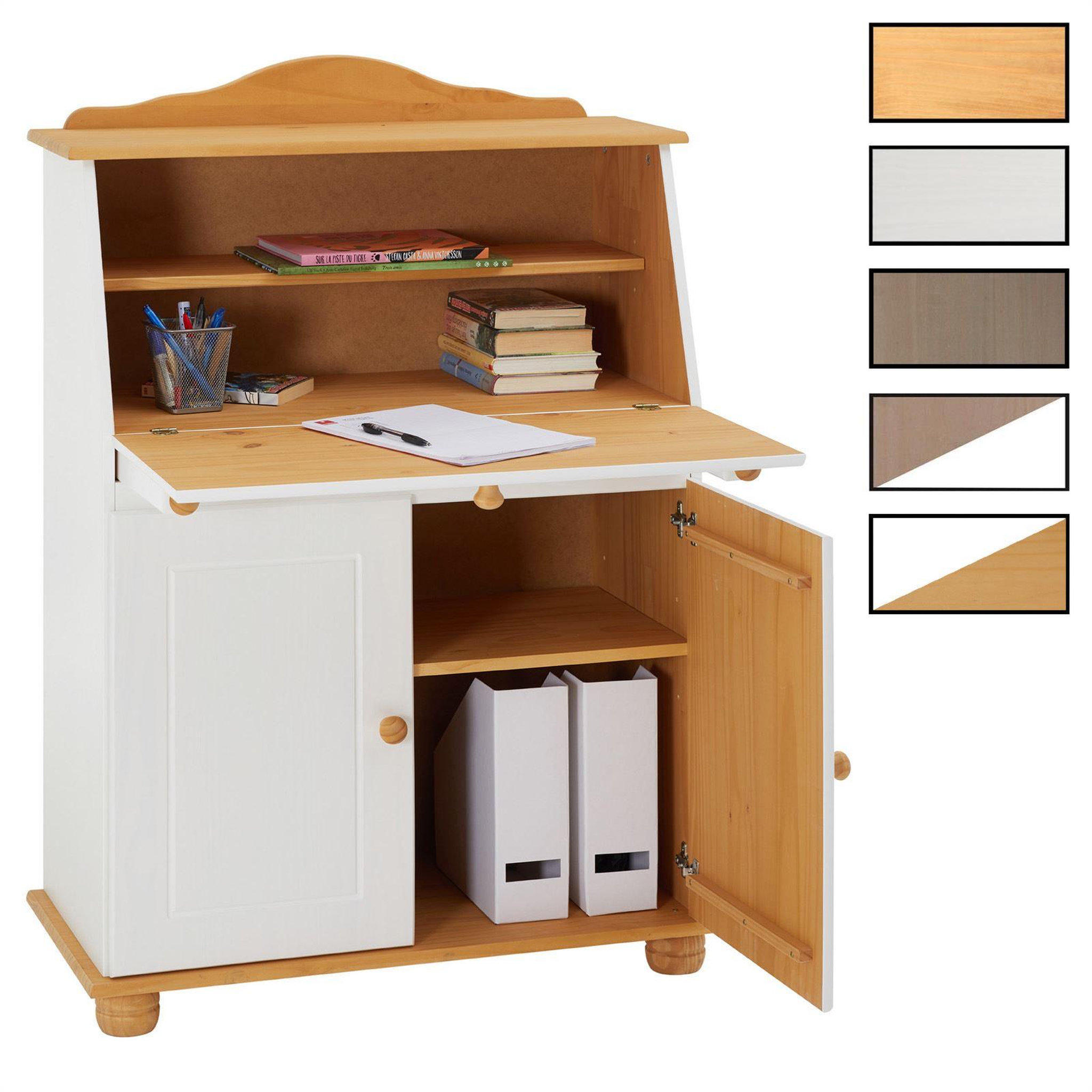 IDIMEX Bureau secrétaire DAVID. Coloris disponibles : Bicolore, Blanc, Marron