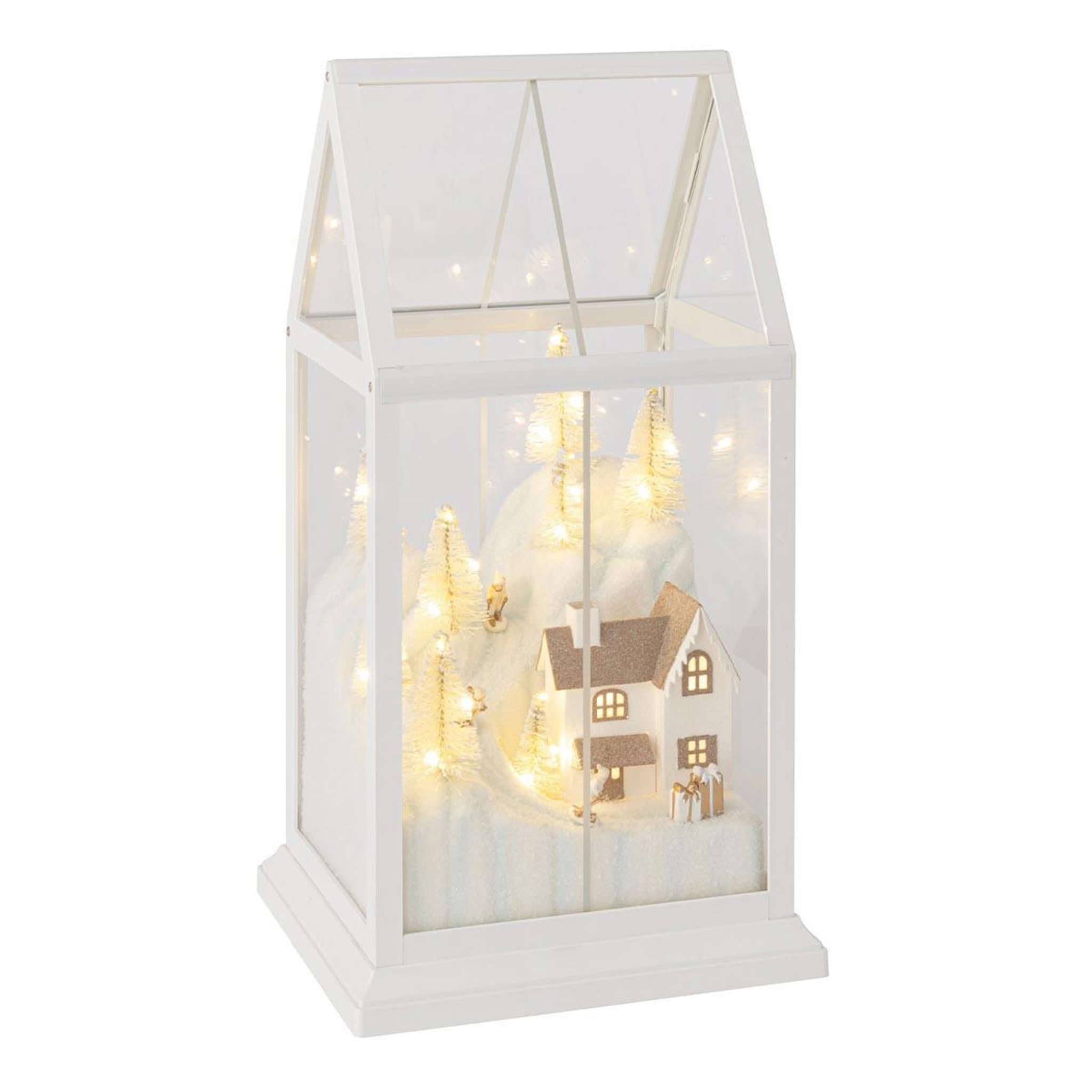 J-LINE Village de Noël Vitré à LED  Sébastienne  18cm Blanc