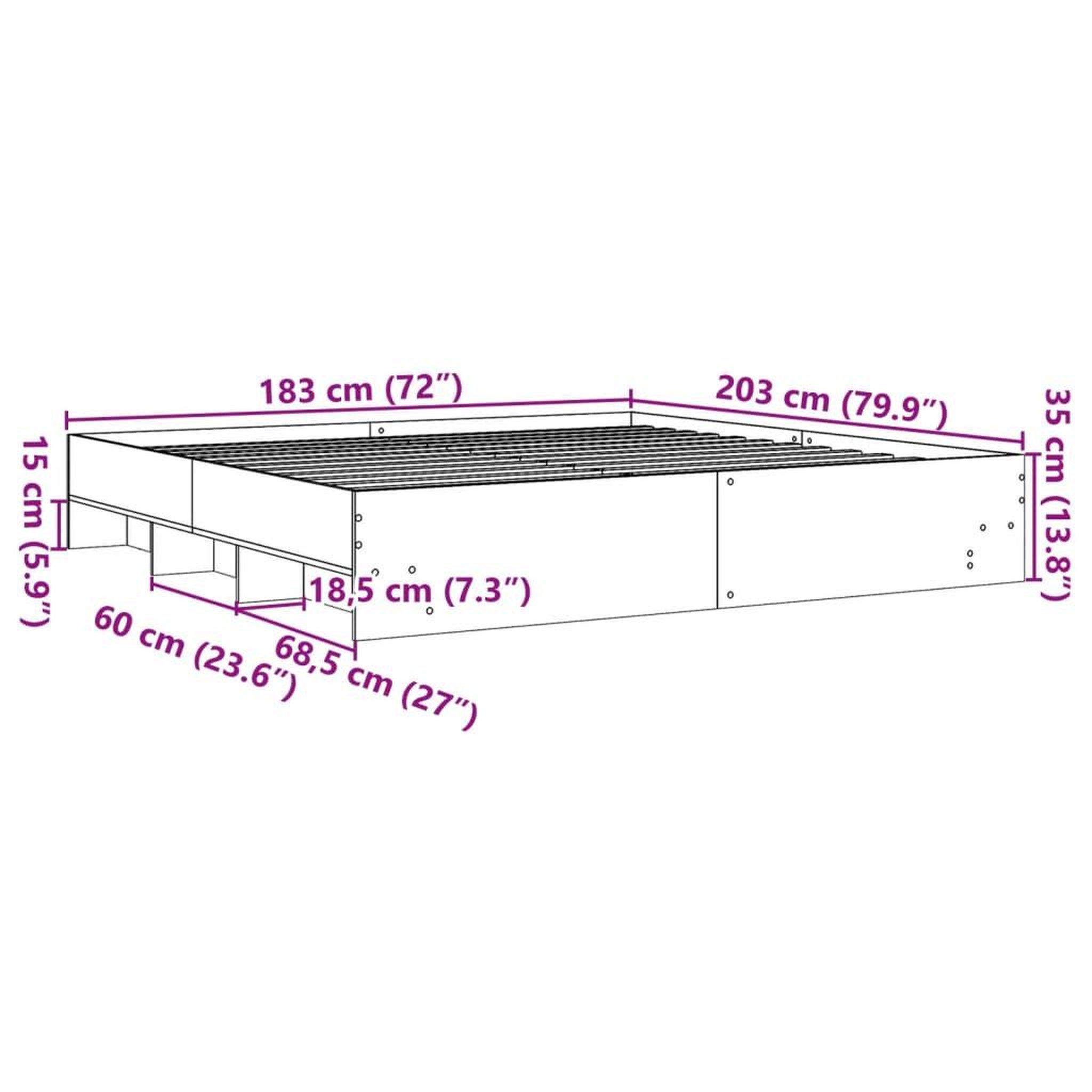 Voir la diapositive 6 : VIDAXL Cadre de lit sans matelas sonoma gris 180x200 cm