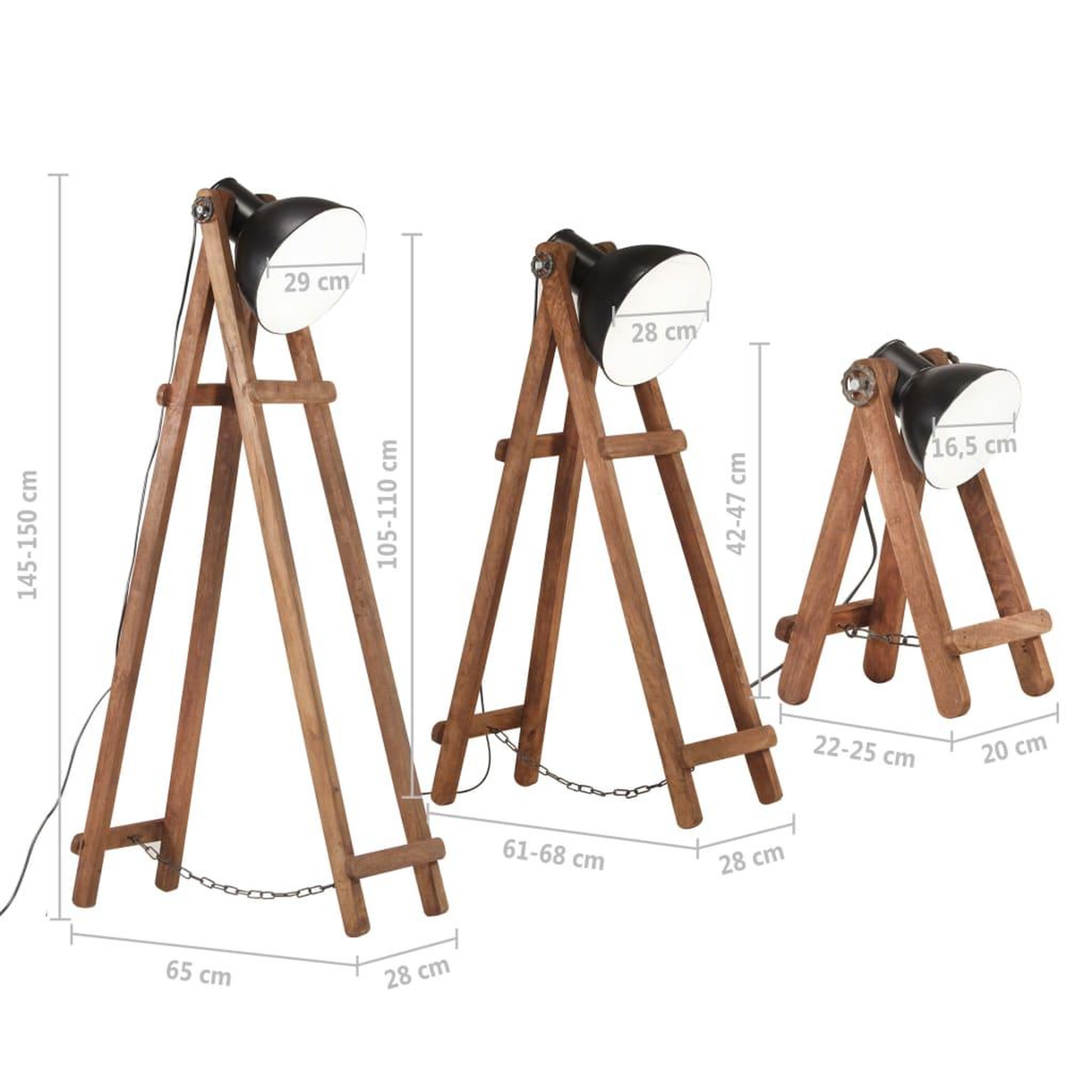 Voir la diapositive 6 : VIDAXL Lampadaires 3 pcs Noir E27 Bois de manguier massif