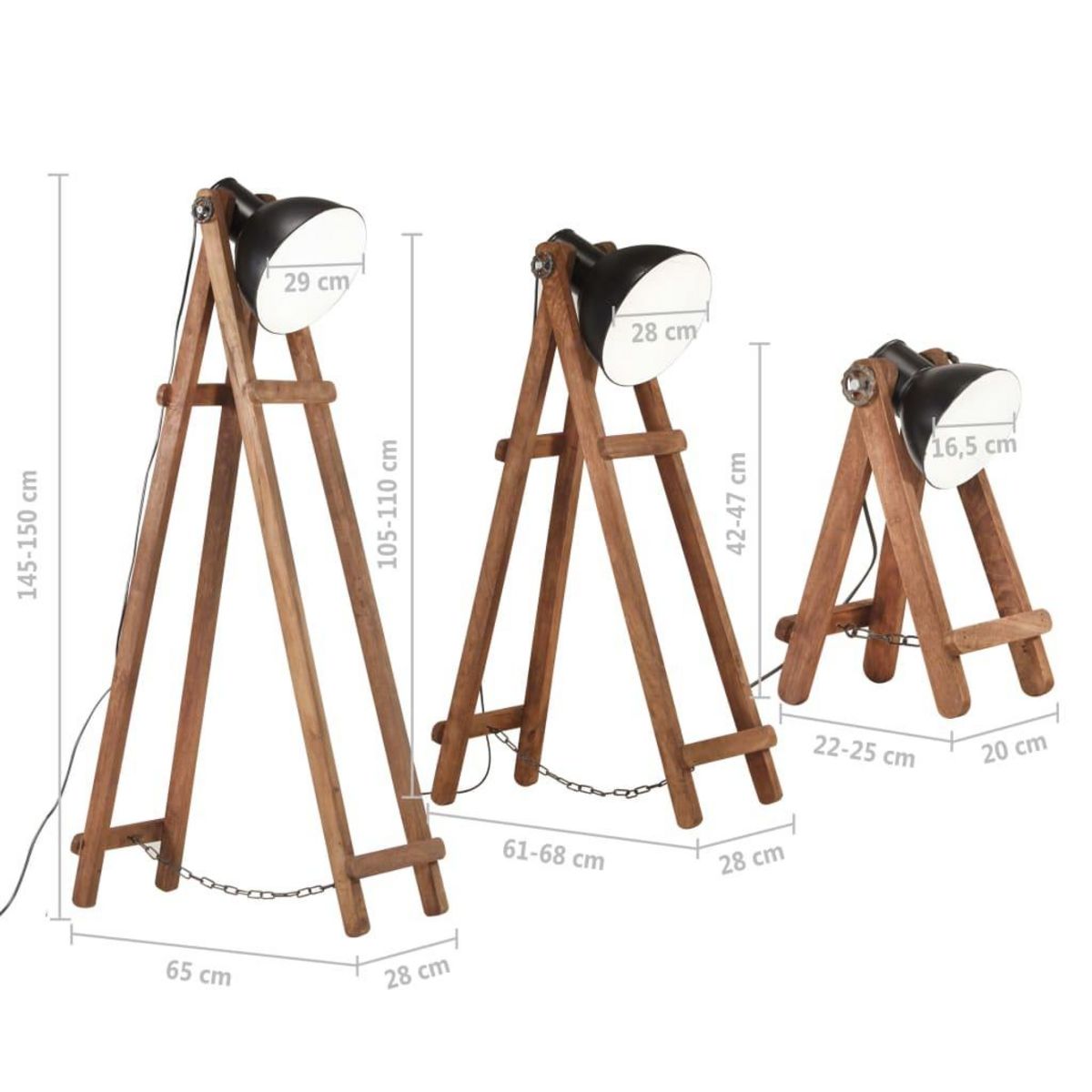 VIDAXL Lampadaires 3 pcs Noir E27 Bois de manguier massif