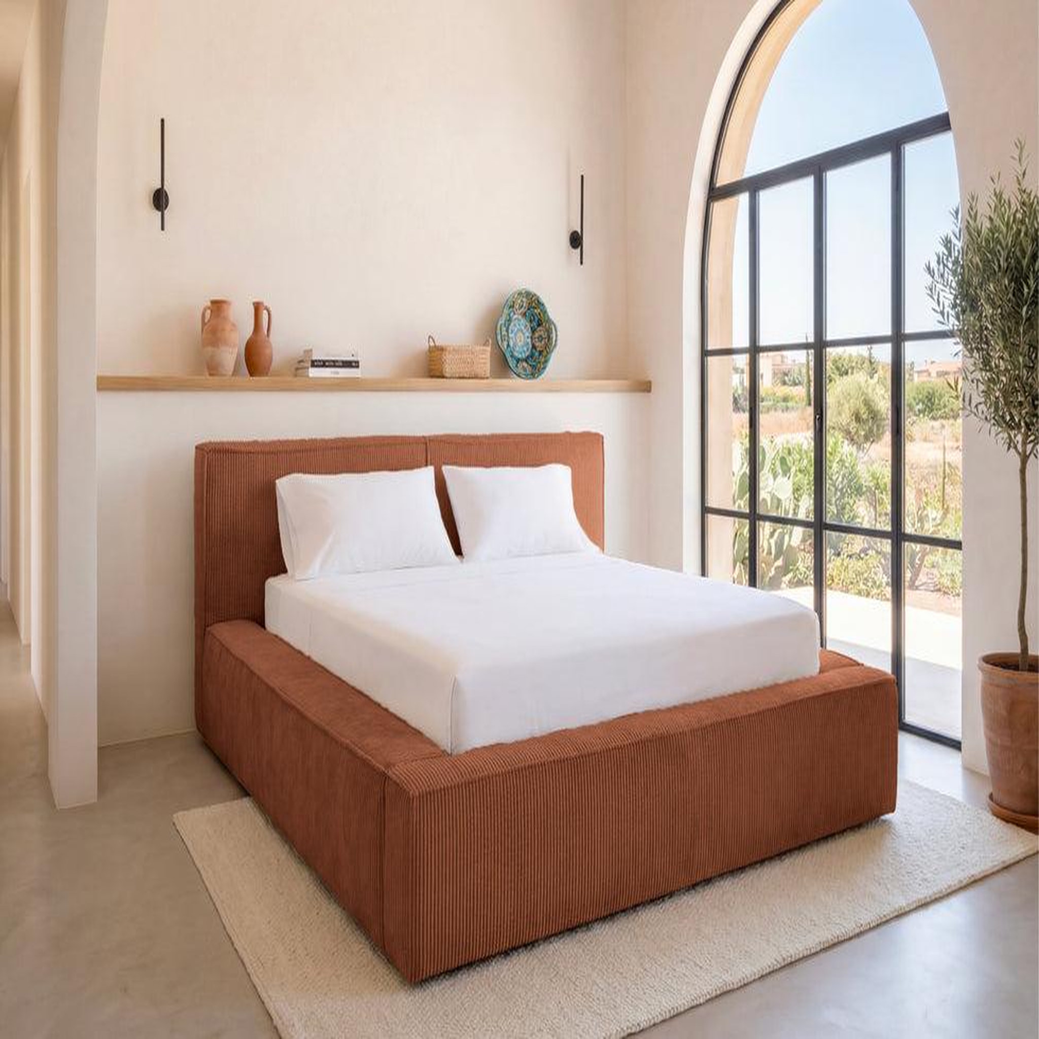 Voir la diapositive 6 : CASANOVA PARIS NOTO - Lit coffre petit velours côtelé Terracotta