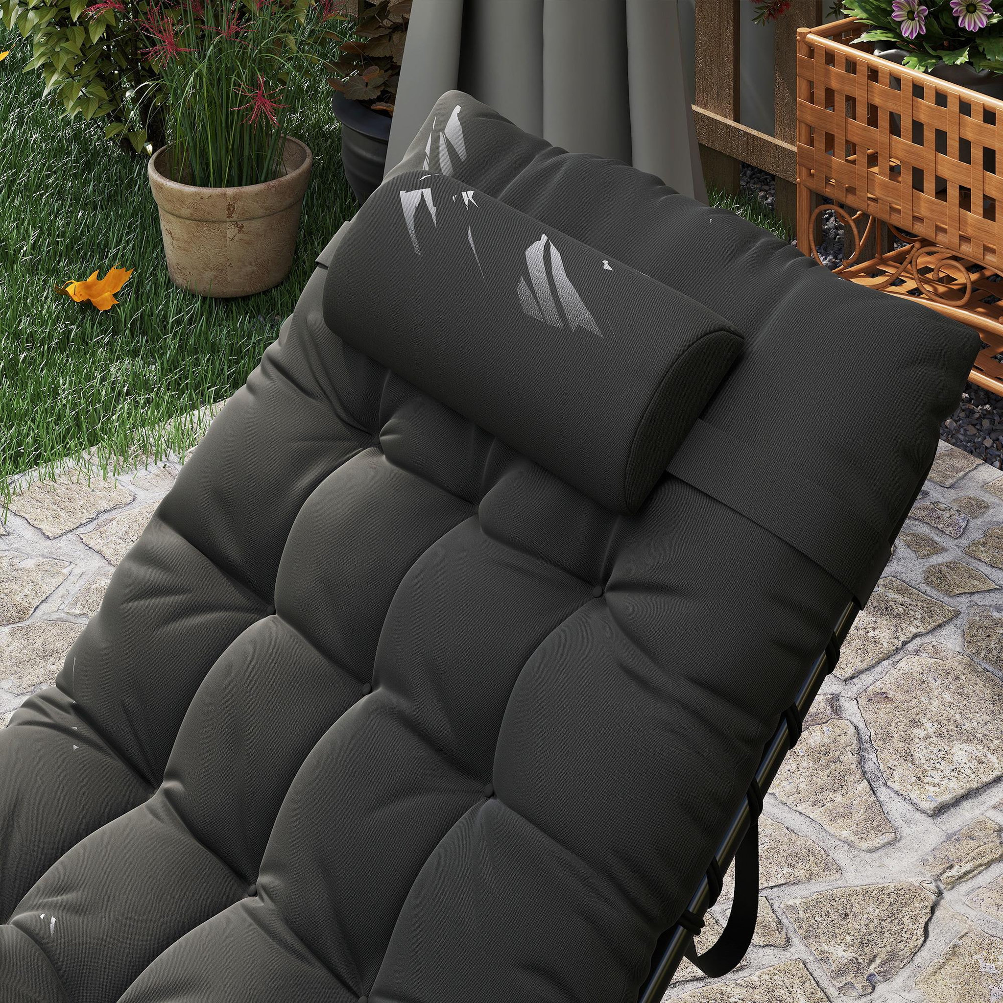 Voir la diapositive 5 : OUTSUNNY Bain de soleil transat pliable inclinable avec poignée, pochette rangement et matelas grand confort noir
