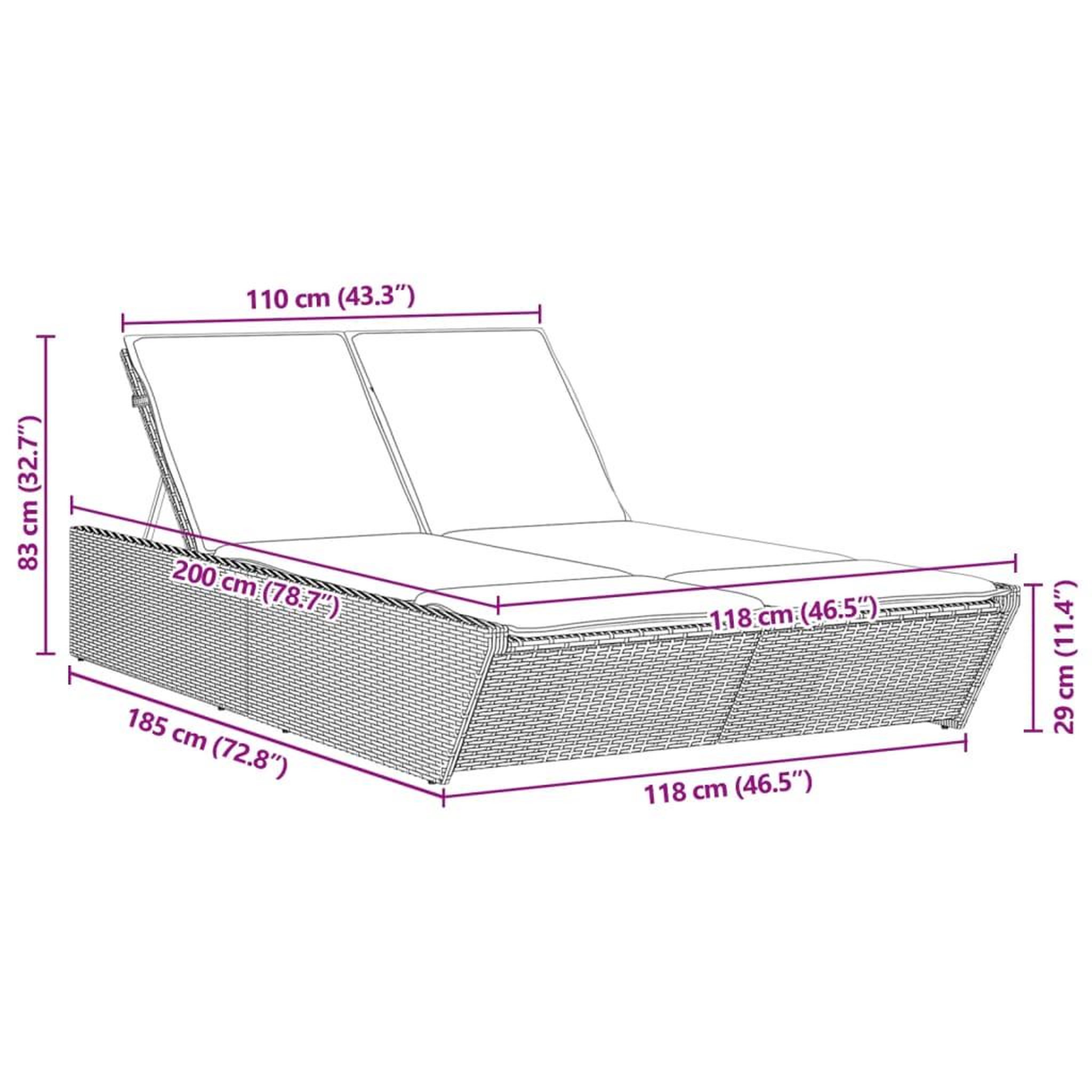 Voir la diapositive 6 : VIDAXL Chaise longue double avec coussins noir resine tressee