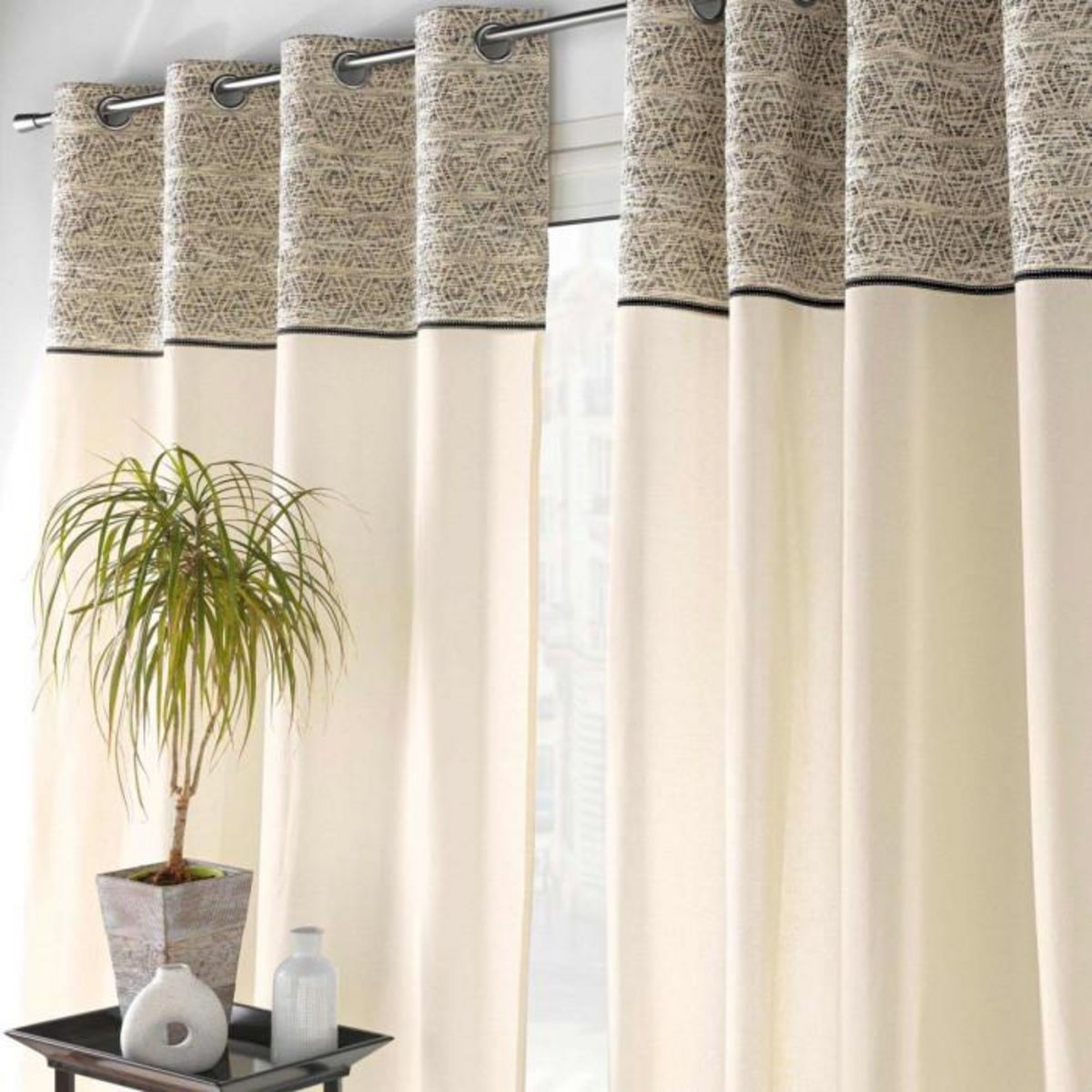 Paris Prix Rideau à Œillets Jacquard  Camalia  140x240cm Beige