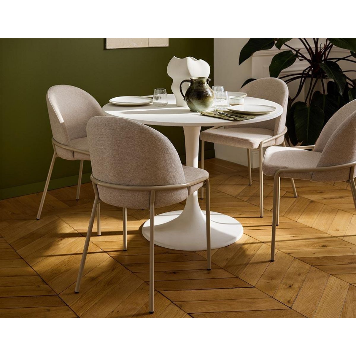 LISA DESIGN Imelda - lot de 4 chaises - en tissu - beige