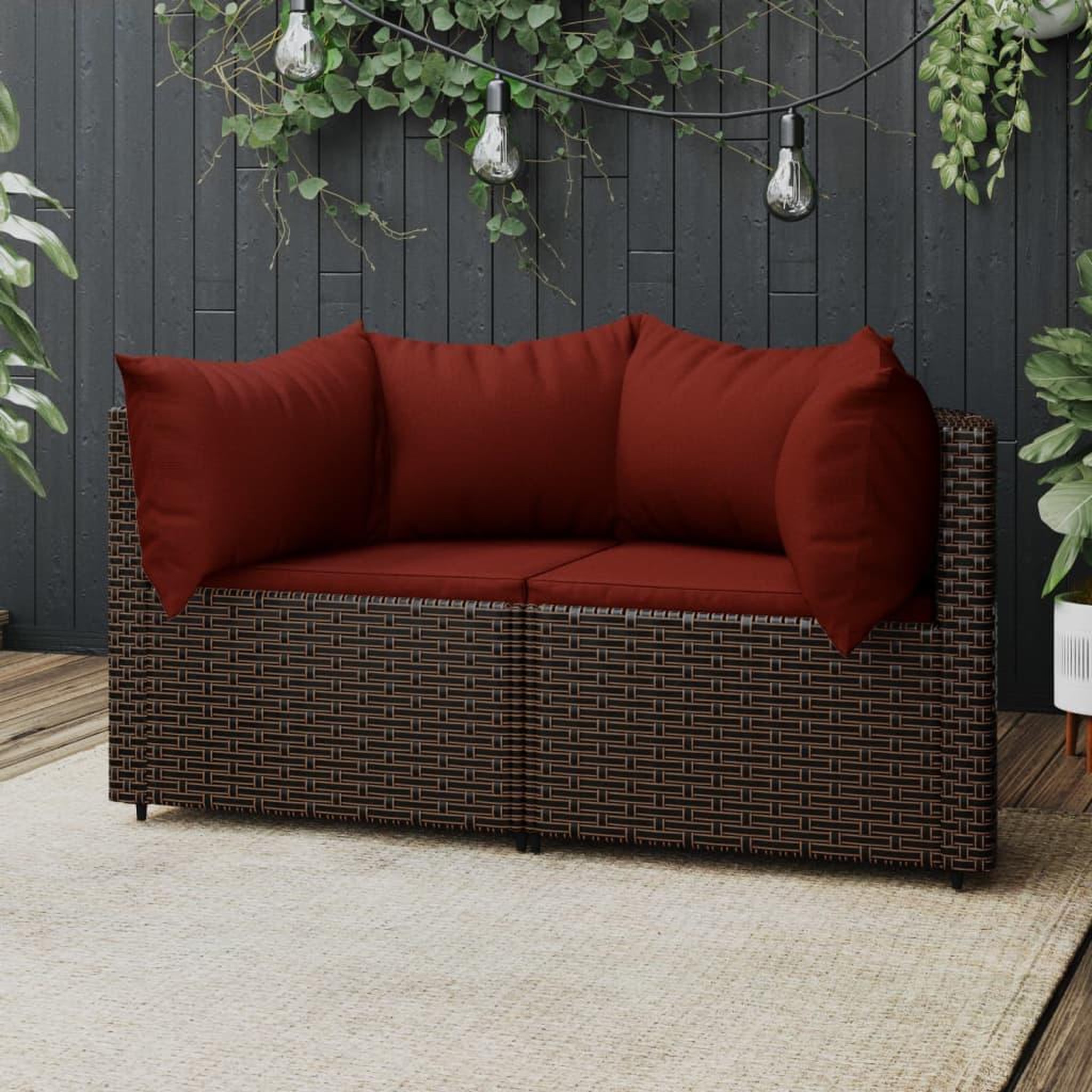 Voir la diapositive 1 : VIDAXL Canapes d'angle de jardin et coussins2pcs marron resine tressee