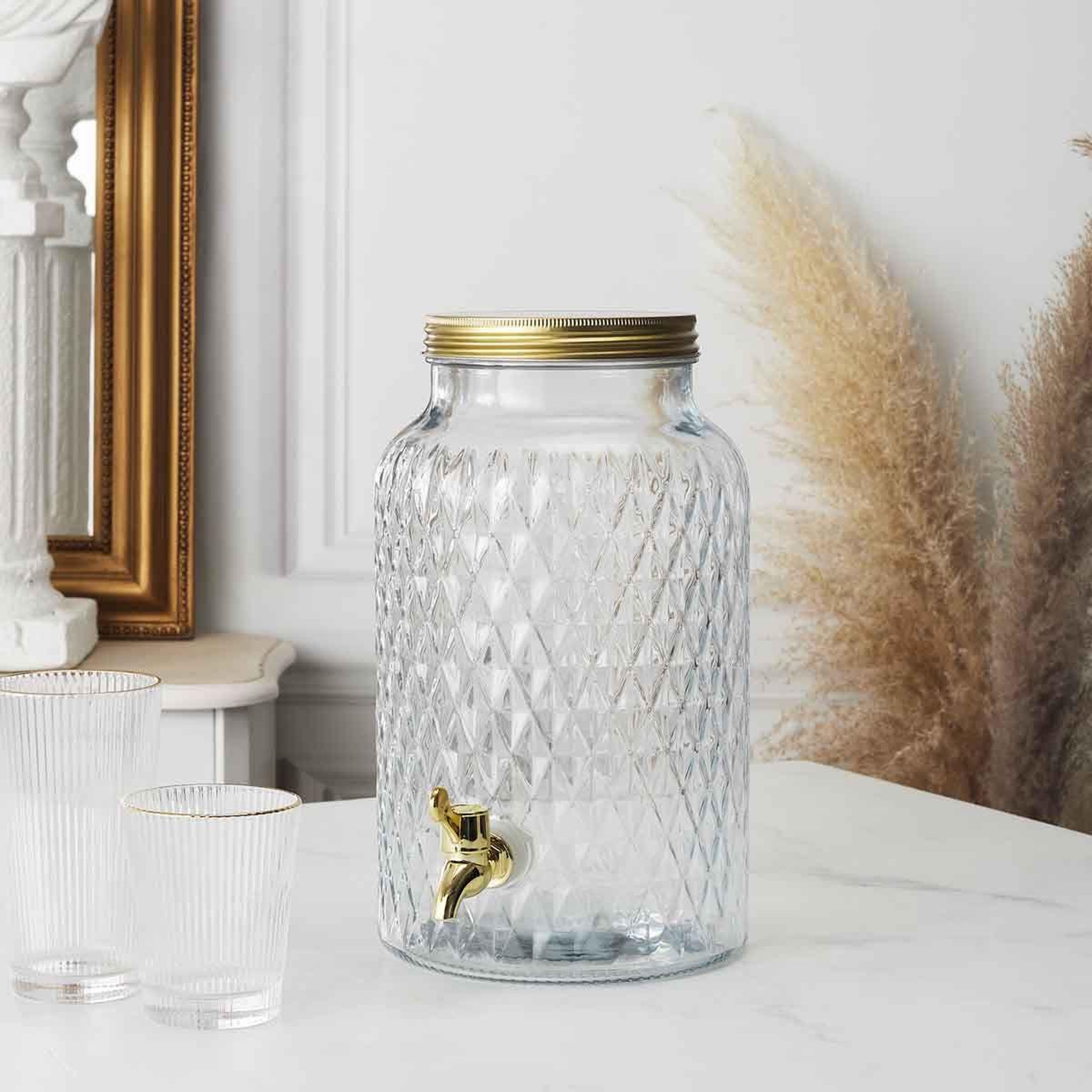 Voir la diapositive 2 : The Home Deco Factory Fontaine à boisson  diamant  6l transparent & or